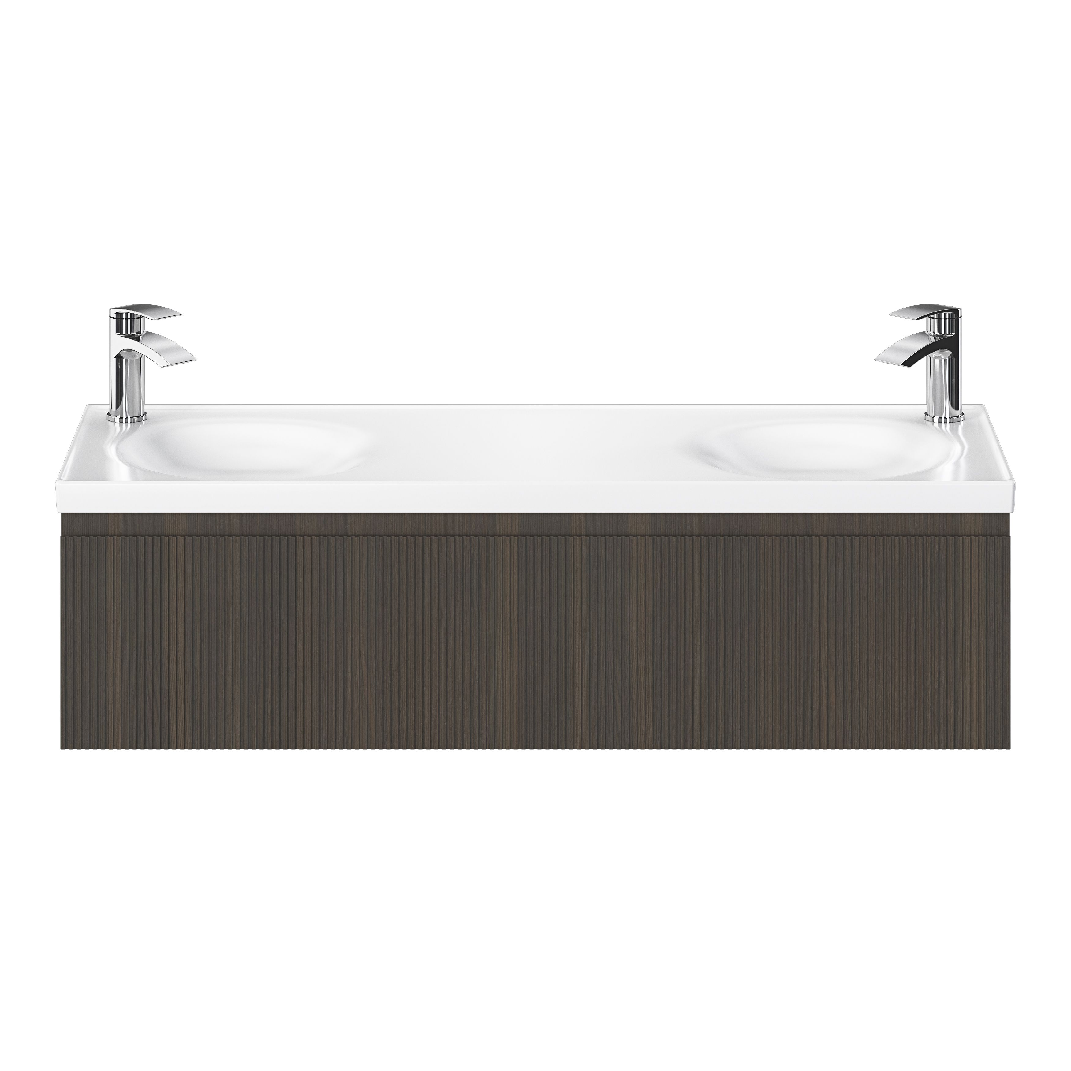 GoodHome Kentia Ribbed effect Walnut Veneer Wall-mounted Bathroom Cabinet (H)30cm (W)120cm