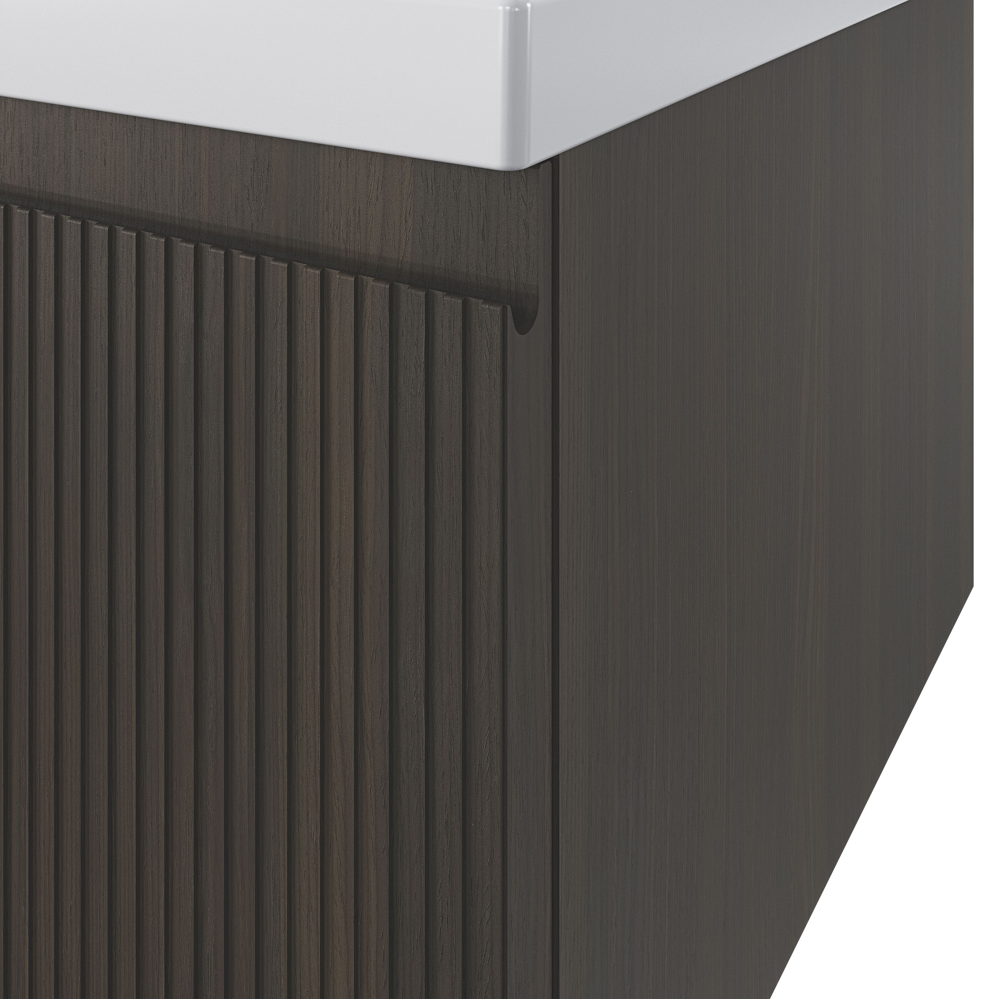 GoodHome Kentia Ribbed effect Walnut Veneer Wall-mounted Bathroom Cabinet (H)30cm (W)120cm