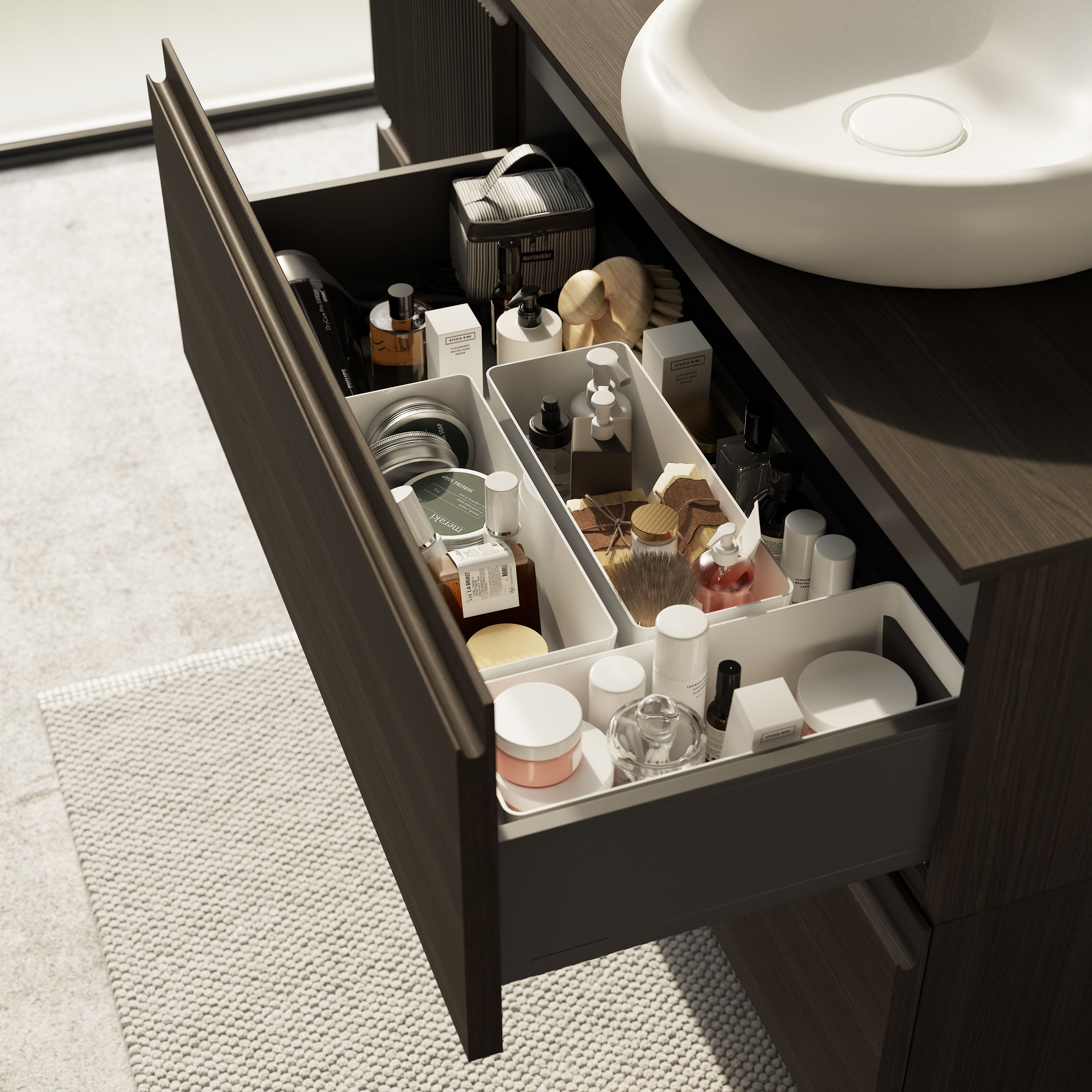 GoodHome Kentia Ribbed effect Walnut Veneer Wall-mounted Bathroom Cabinet (H)30cm (W)40cm