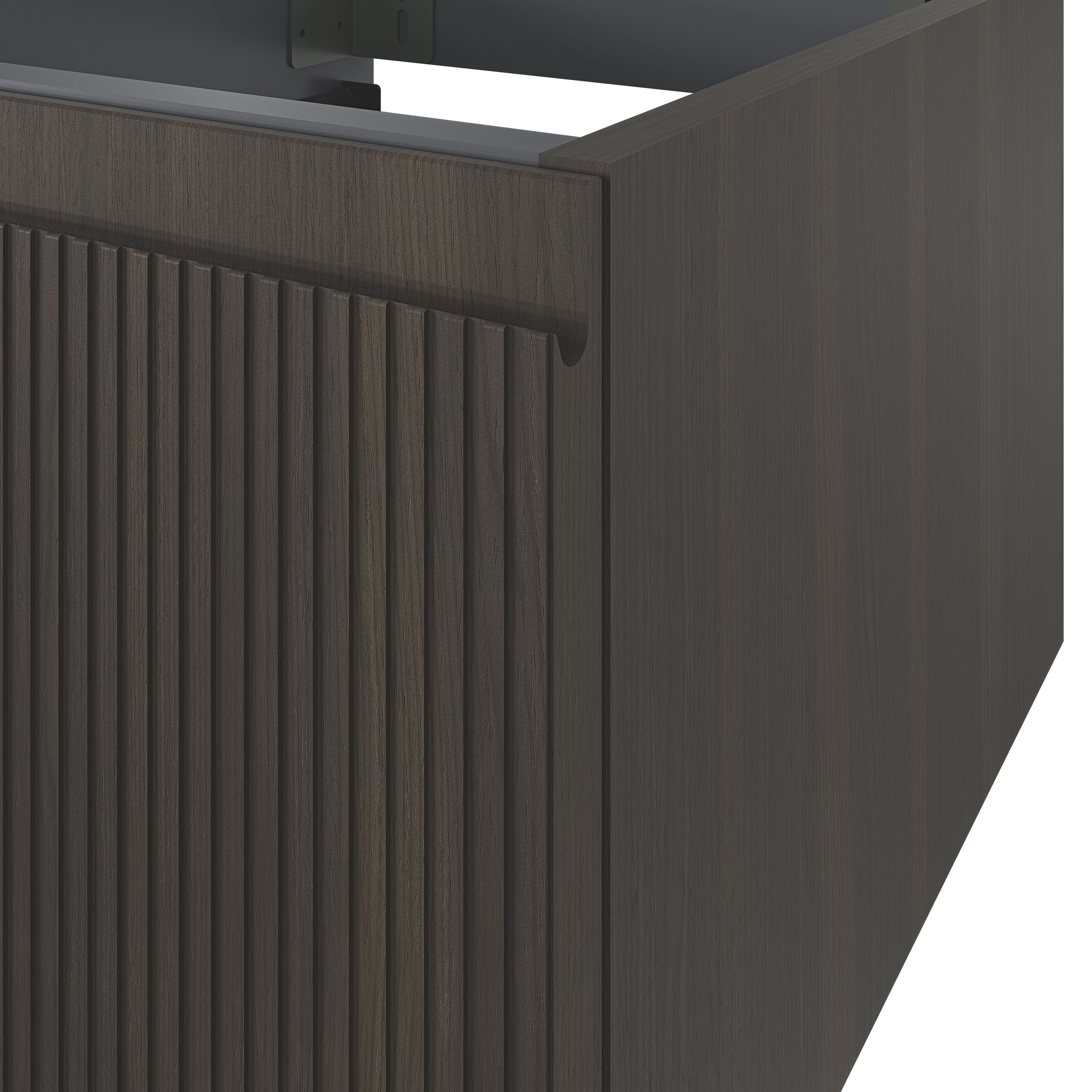 GoodHome Kentia Ribbed effect Walnut Veneer Wall-mounted Bathroom Cabinet (H)30cm (W)40cm