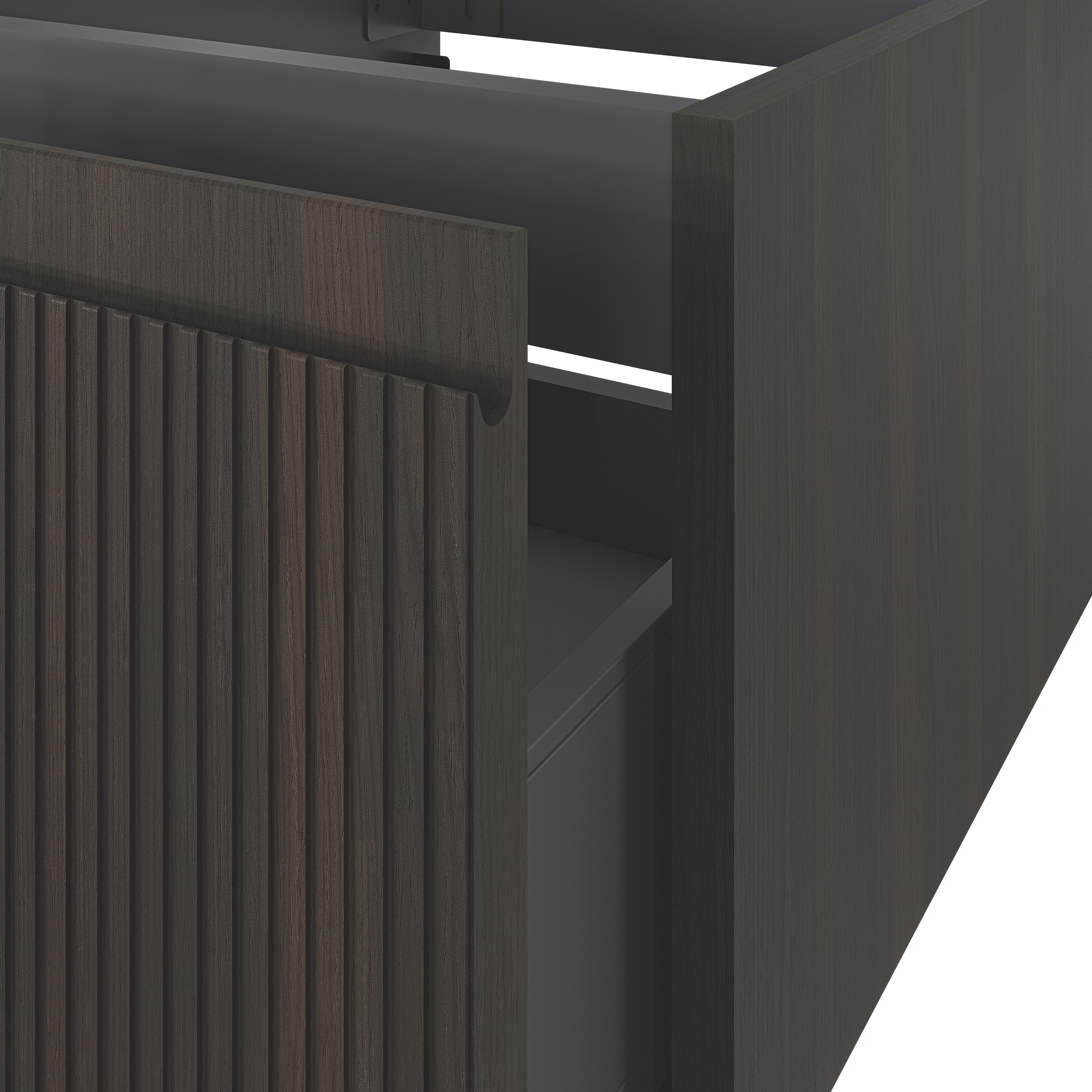 GoodHome Kentia Ribbed effect Walnut Veneer Wall-mounted Bathroom Cabinet (H)30cm (W)40cm
