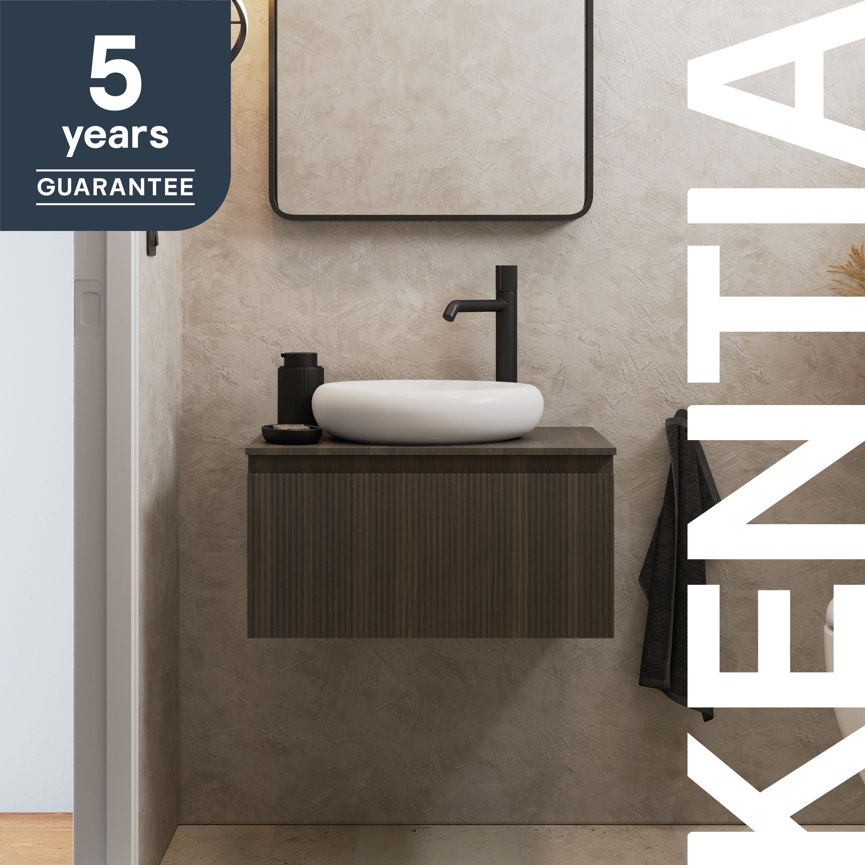GoodHome Kentia Ribbed effect Walnut Veneer Wall-mounted Bathroom Cabinet (H)30cm (W)60cm