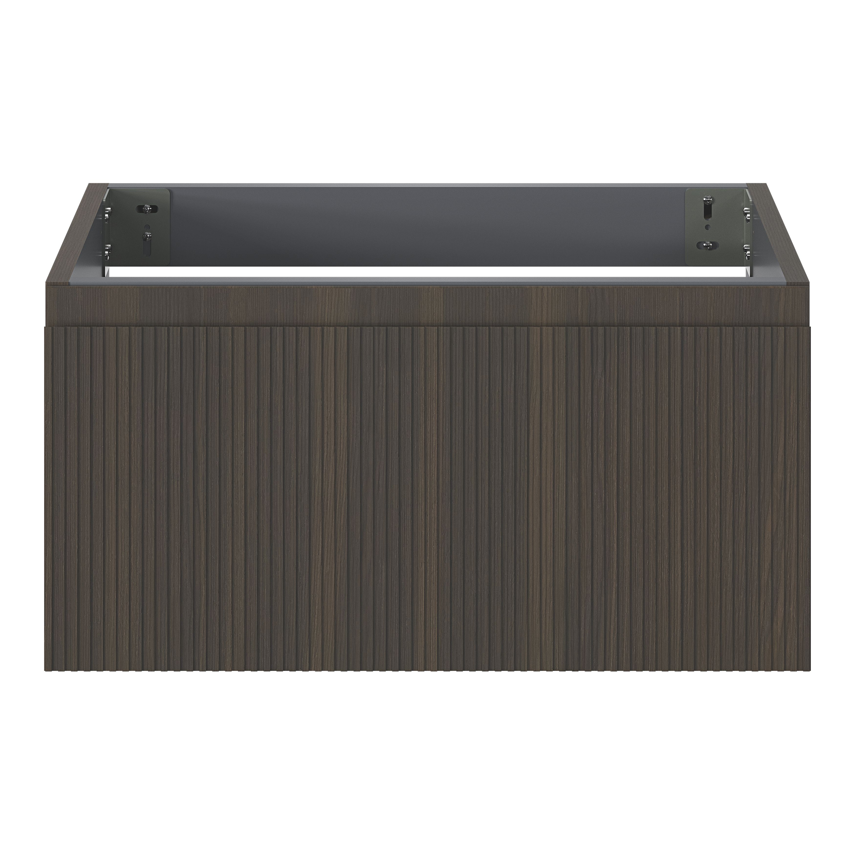 GoodHome Kentia Ribbed effect Walnut Veneer Wall-mounted Bathroom Cabinet (H)30cm (W)60cm