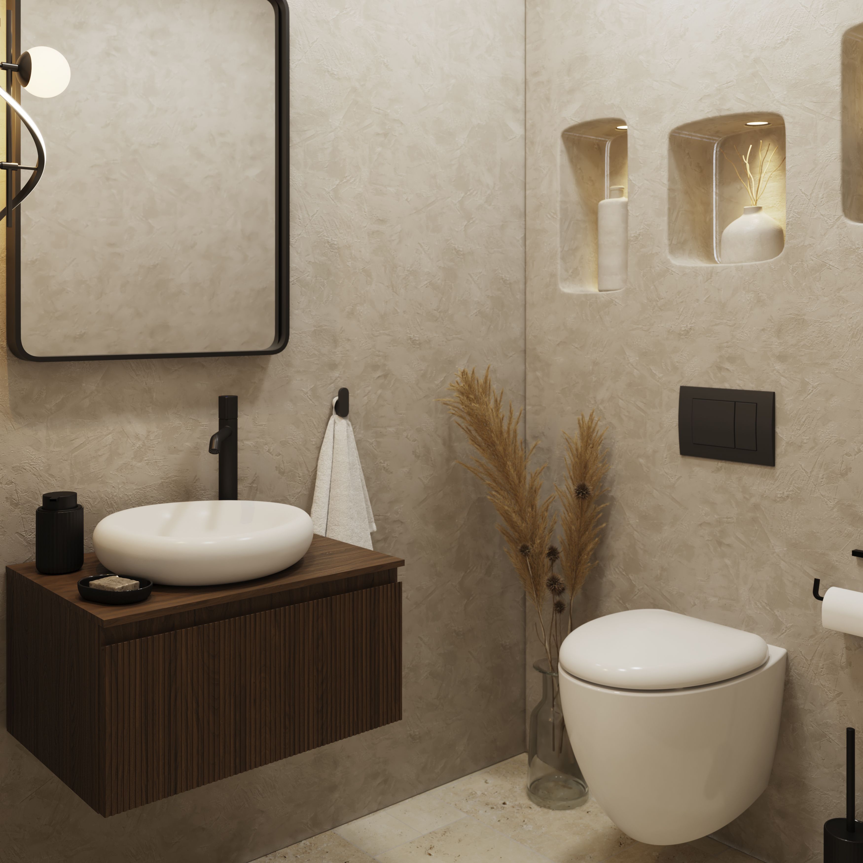 GoodHome Kentia Ribbed effect Walnut Veneer Wall-mounted Bathroom Cabinet (H)30cm (W)60cm