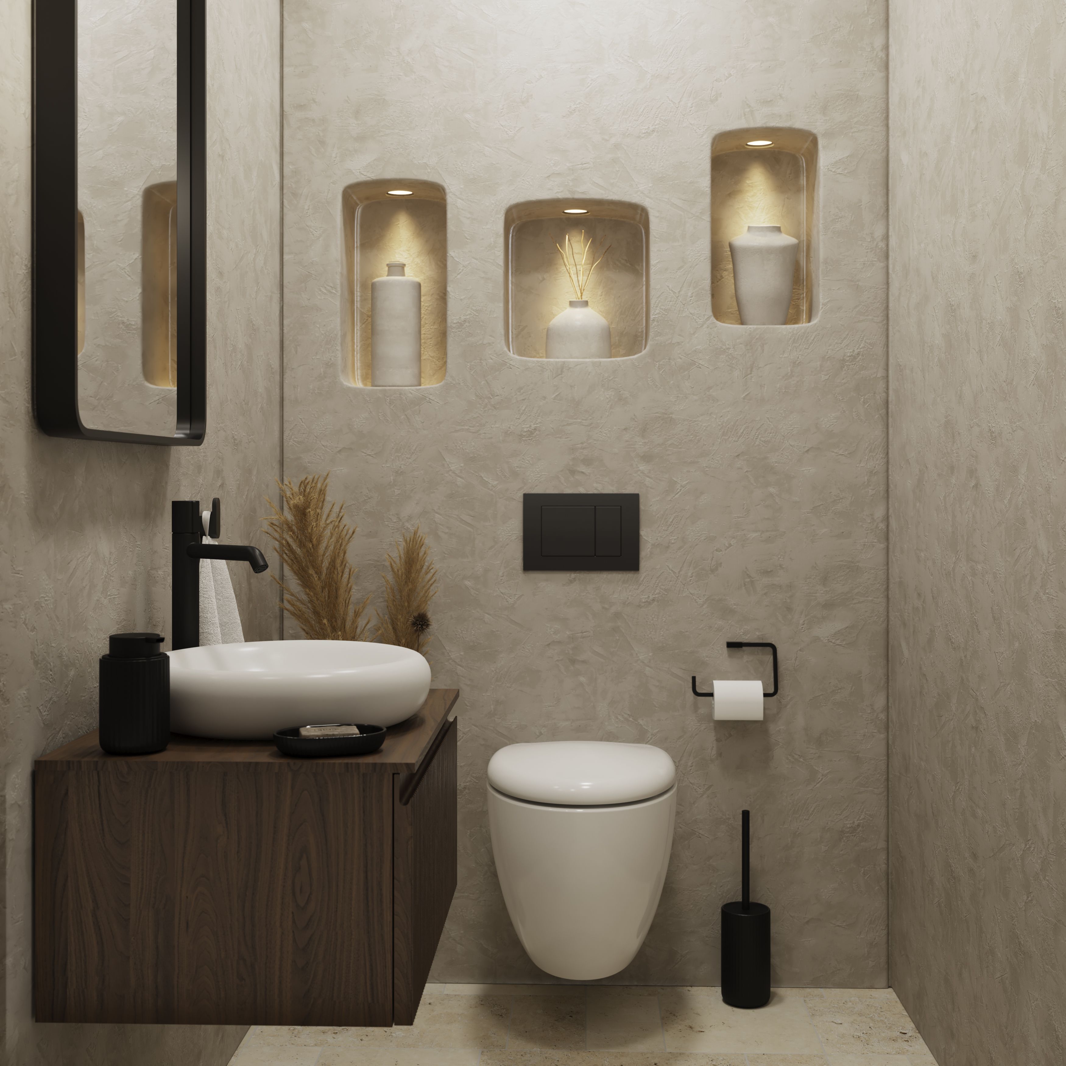 GoodHome Kentia Ribbed effect Walnut Veneer Wall-mounted Bathroom Cabinet (H)30cm (W)60cm