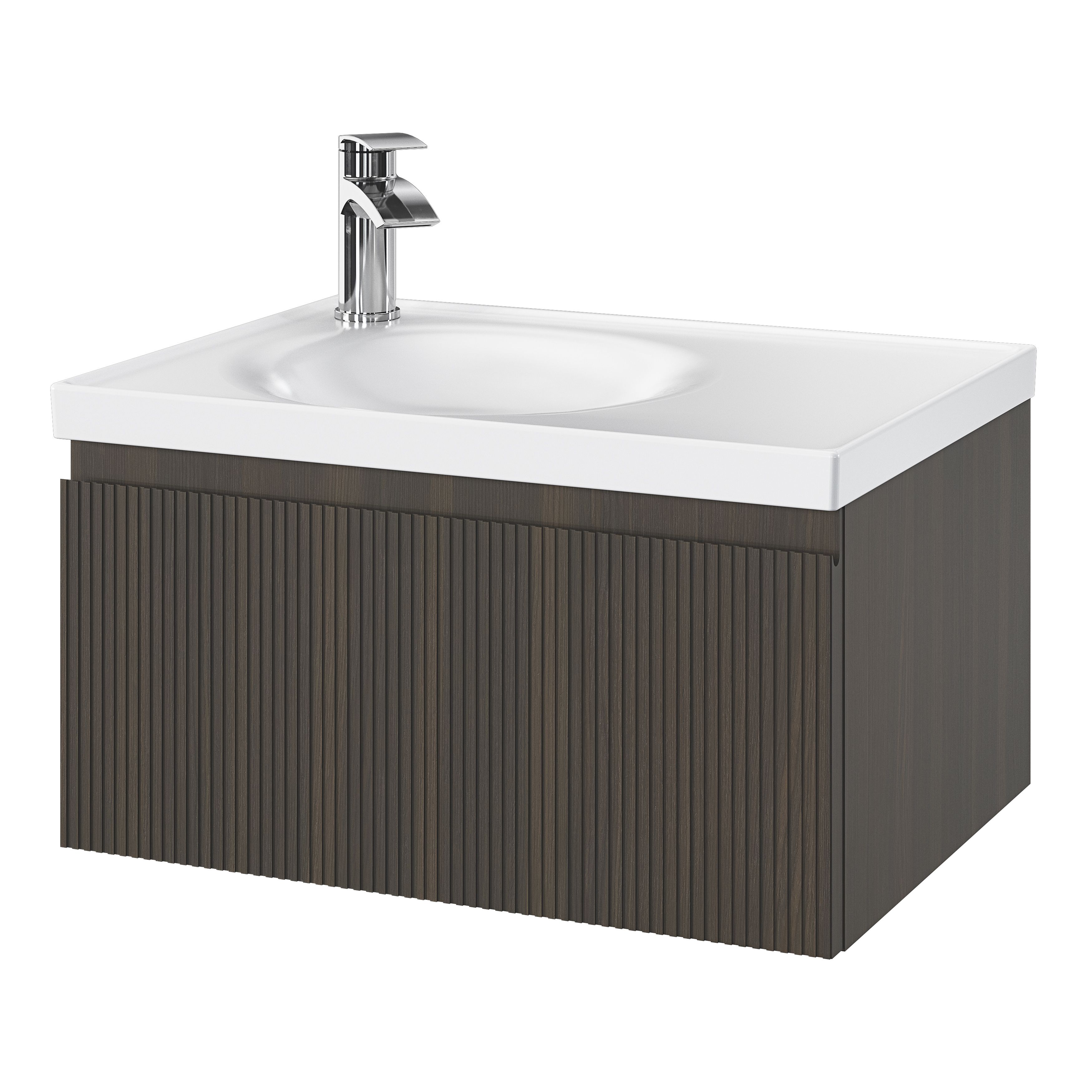 GoodHome Kentia Ribbed effect Walnut Veneer Wall-mounted Bathroom Cabinet (H)30cm (W)60cm