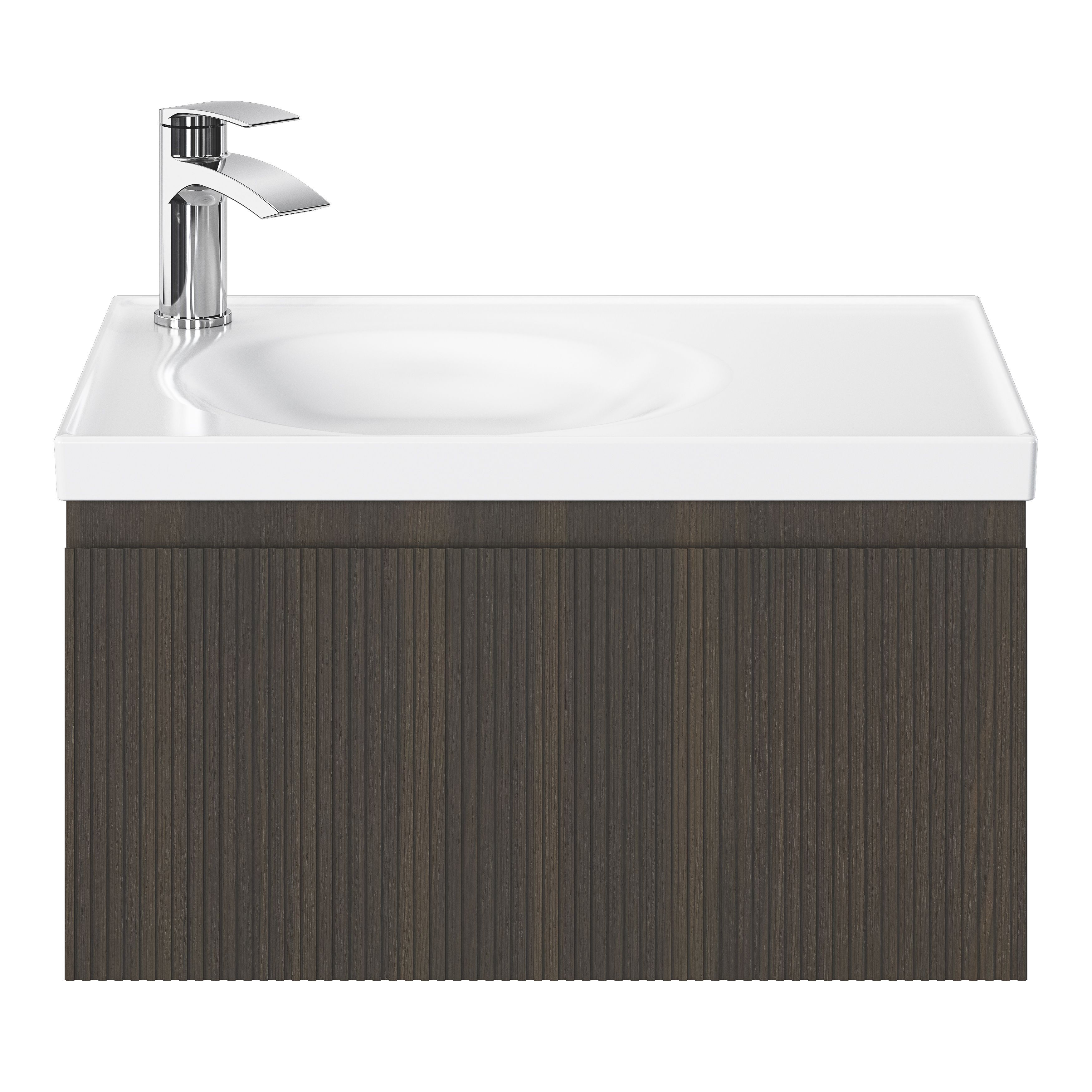 GoodHome Kentia Ribbed effect Walnut Veneer Wall-mounted Bathroom Cabinet (H)30cm (W)60cm