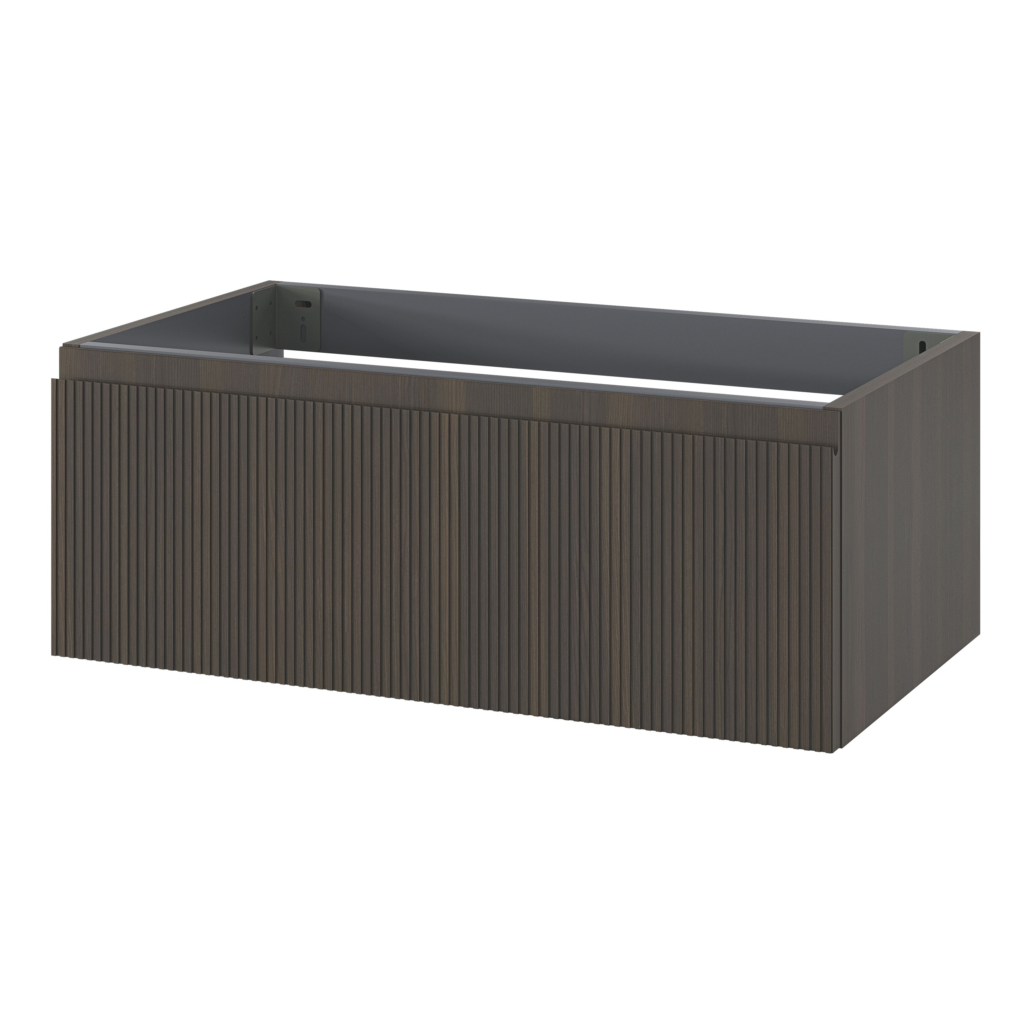 GoodHome Kentia Ribbed effect Walnut Veneer Wall-mounted Bathroom Cabinet (H)30cm (W)80cm
