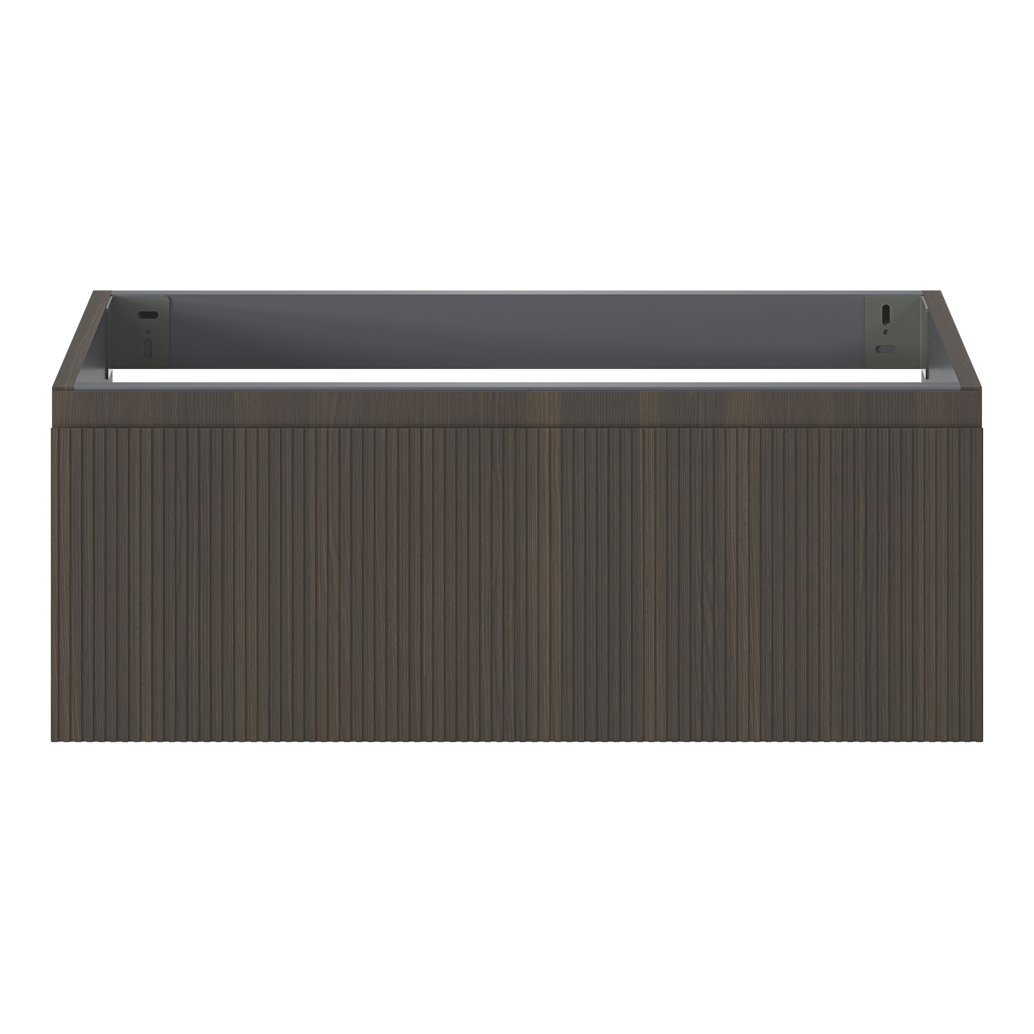 GoodHome Kentia Ribbed effect Walnut Veneer Wall-mounted Bathroom Cabinet (H)30cm (W)80cm