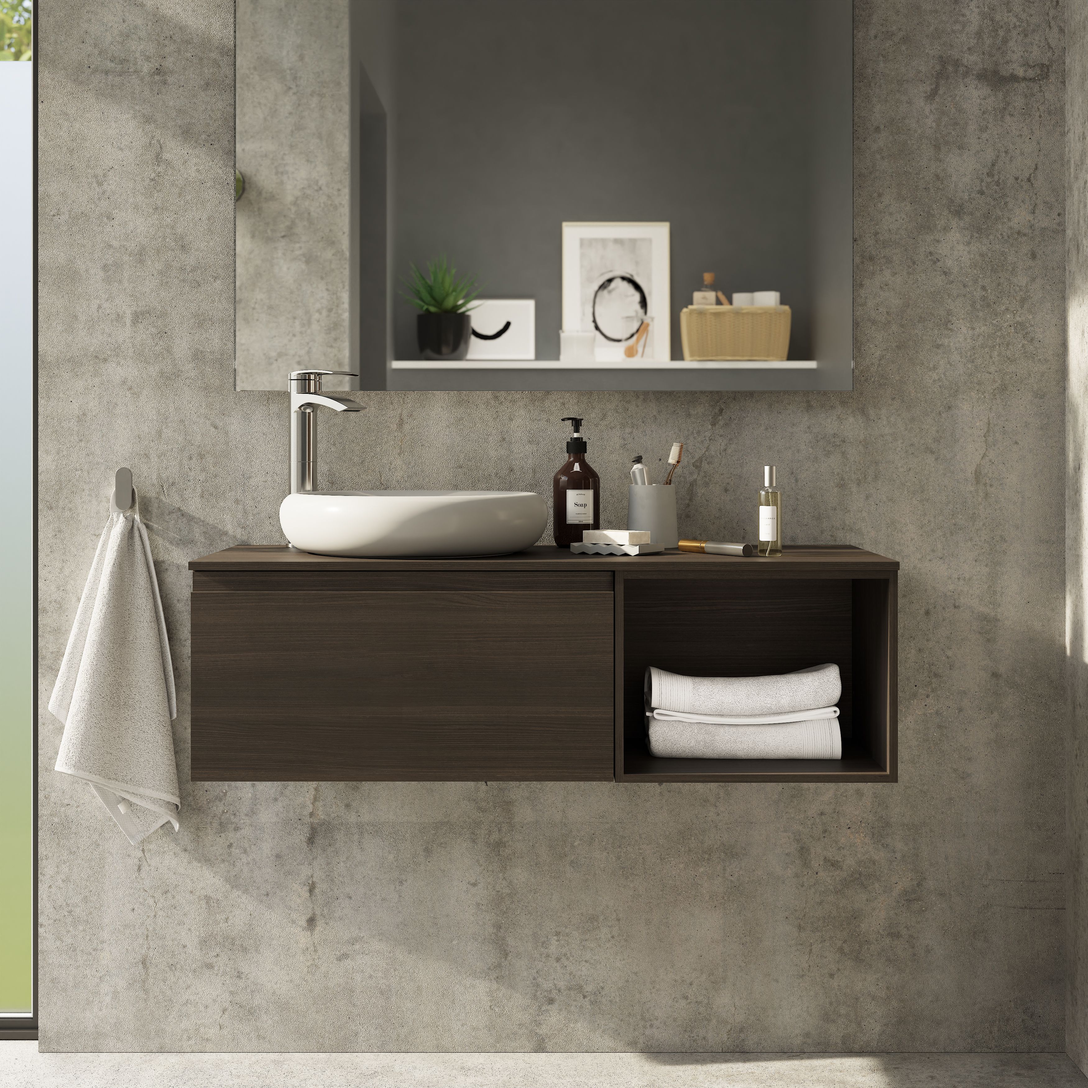 GoodHome Kentia Walnut Veneer Bathroom Open cabinet (H)30cm (W)40cm