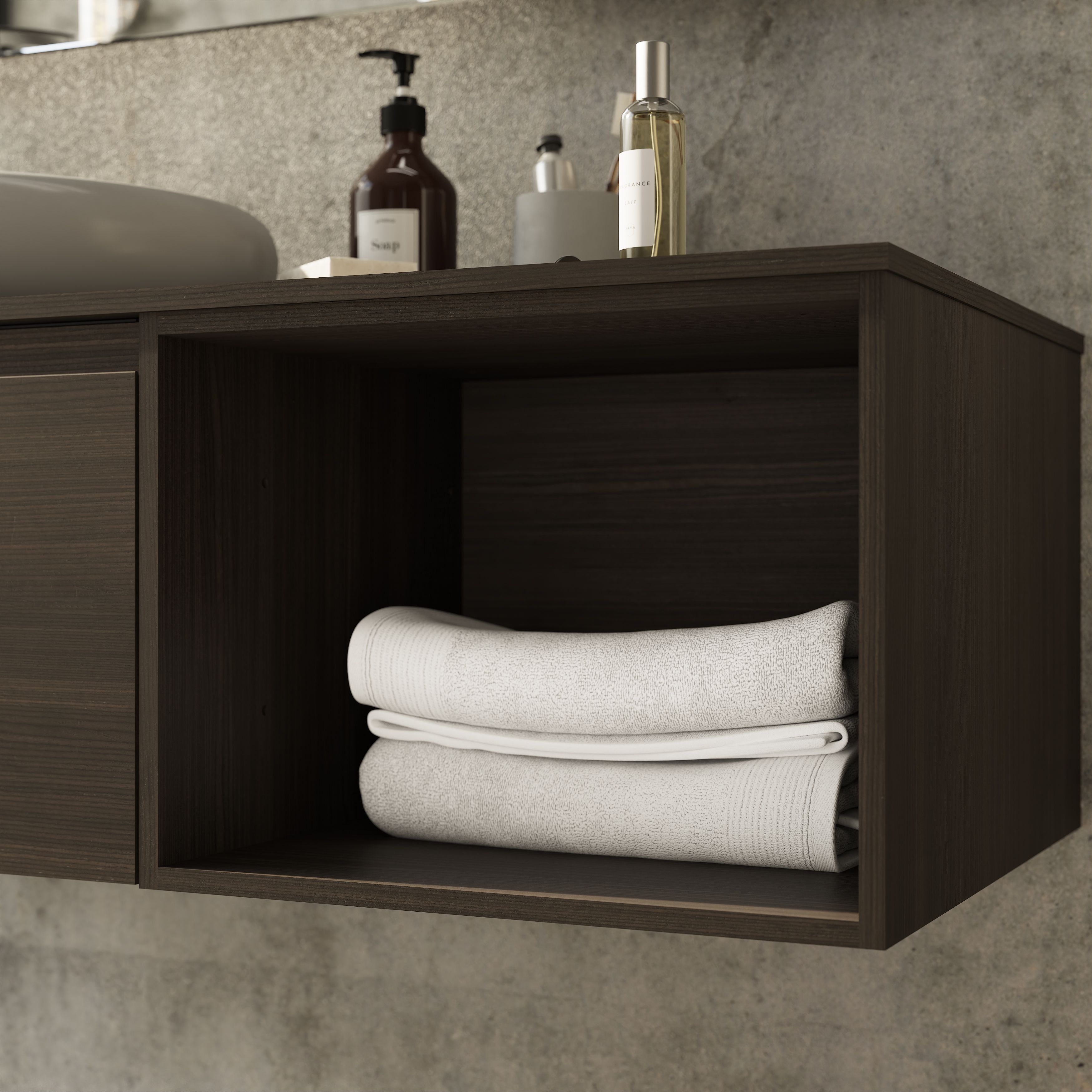 GoodHome Kentia Walnut Veneer Bathroom Open cabinet (H)30cm (W)40cm
