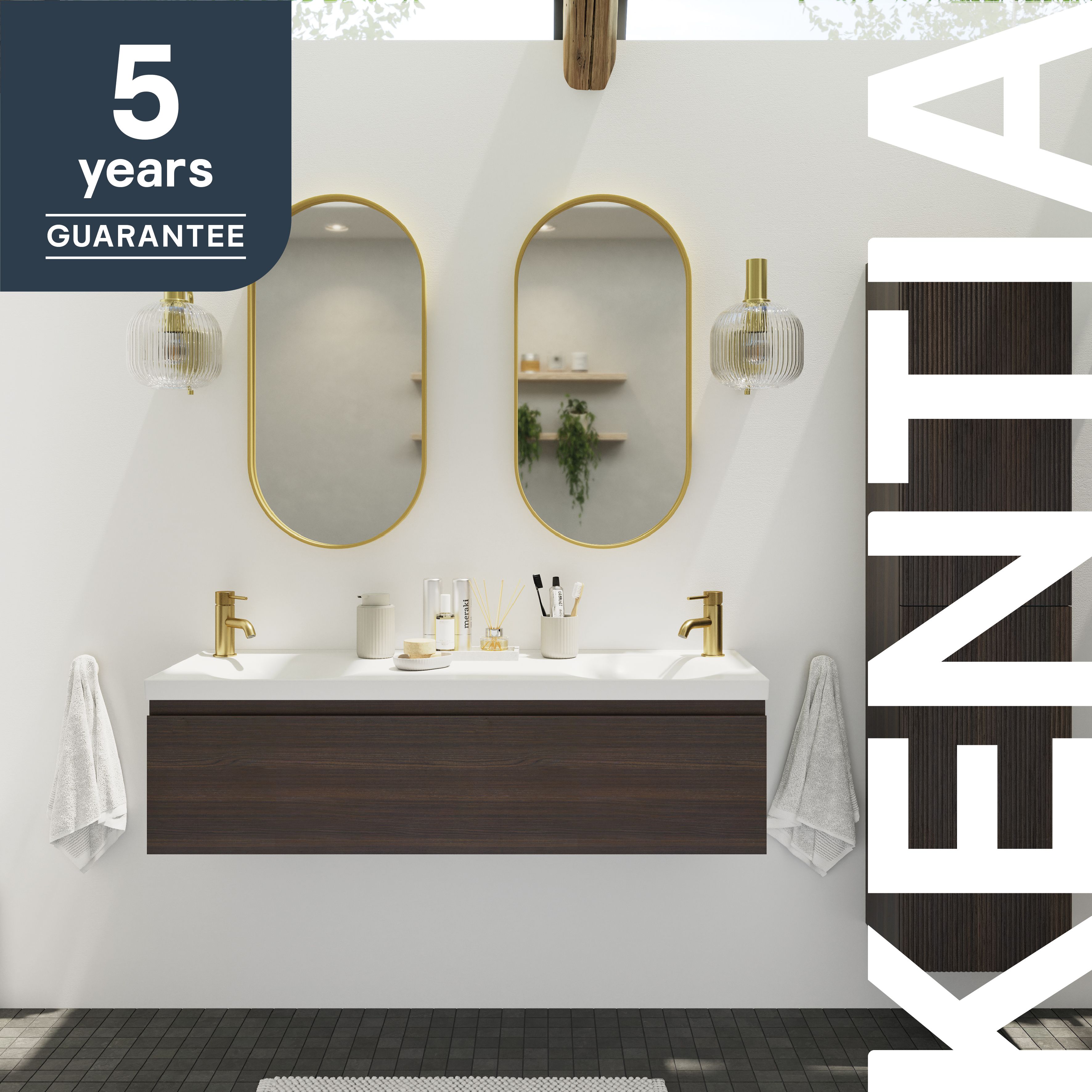 GoodHome Kentia Walnut Veneer Wall-mounted Bathroom Cabinet (H)30cm (W)120cm