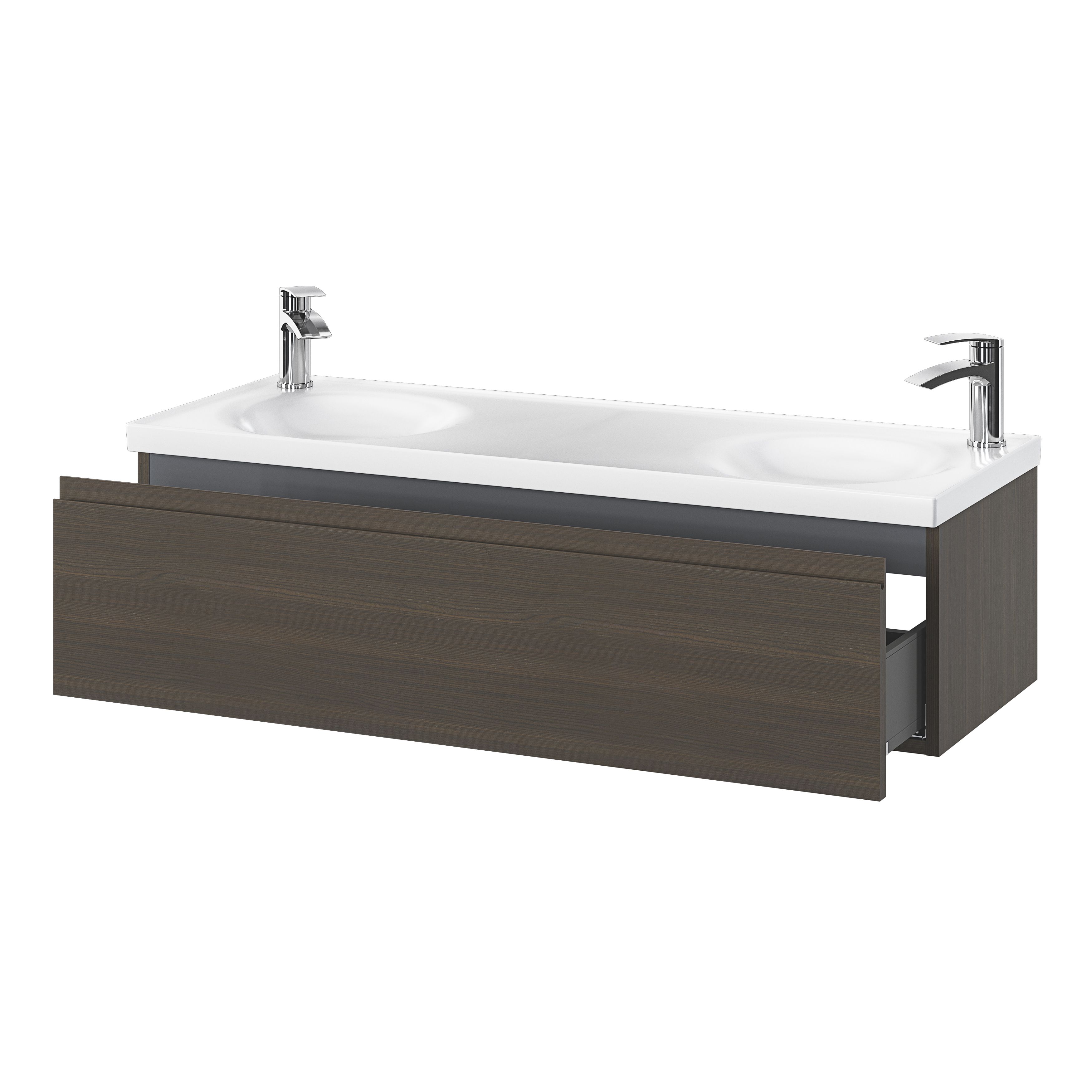 GoodHome Kentia Walnut Veneer Wall-mounted Bathroom Cabinet (H)30cm (W)120cm