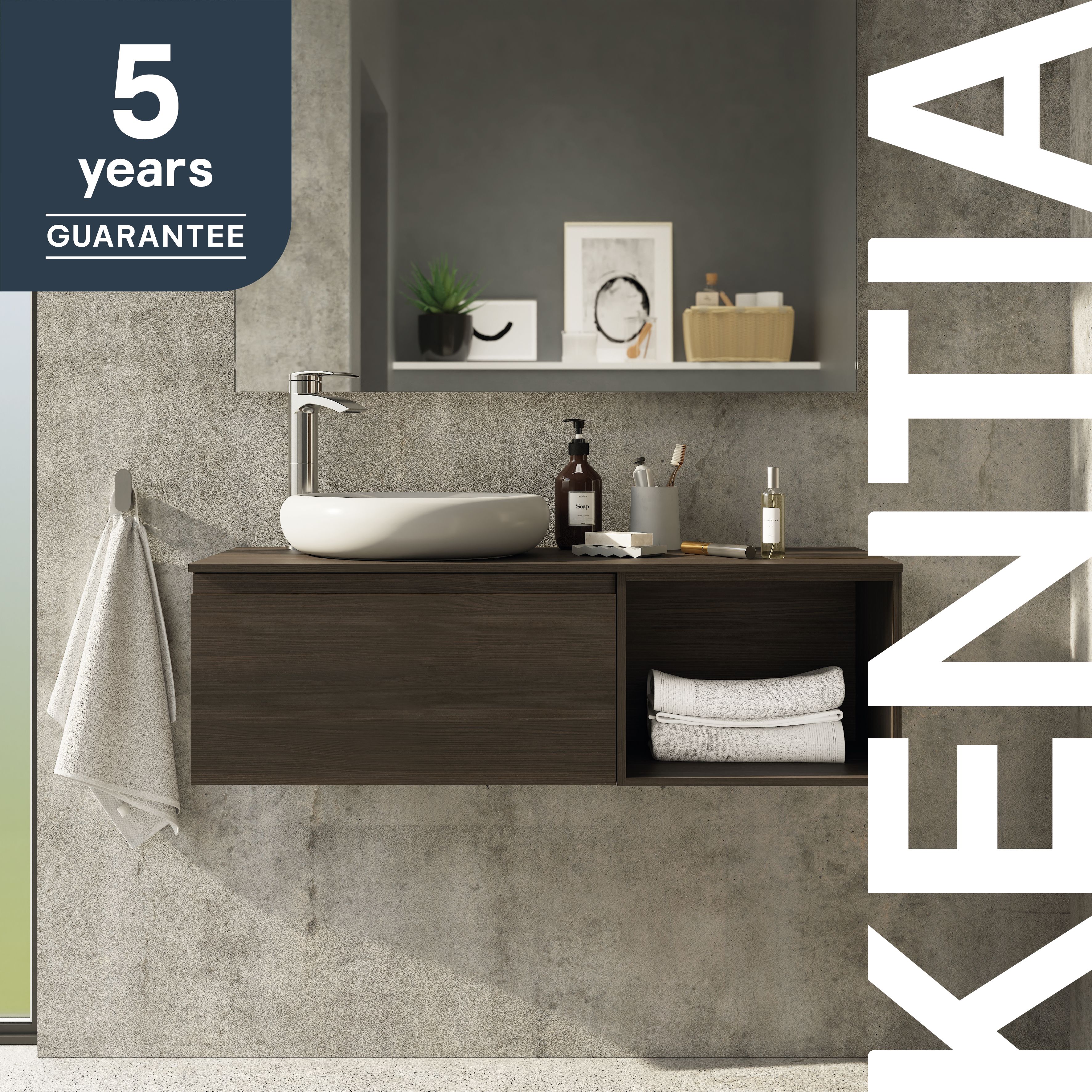 GoodHome Kentia Walnut Veneer Wall-mounted Bathroom Cabinet (H)30cm (W)60cm