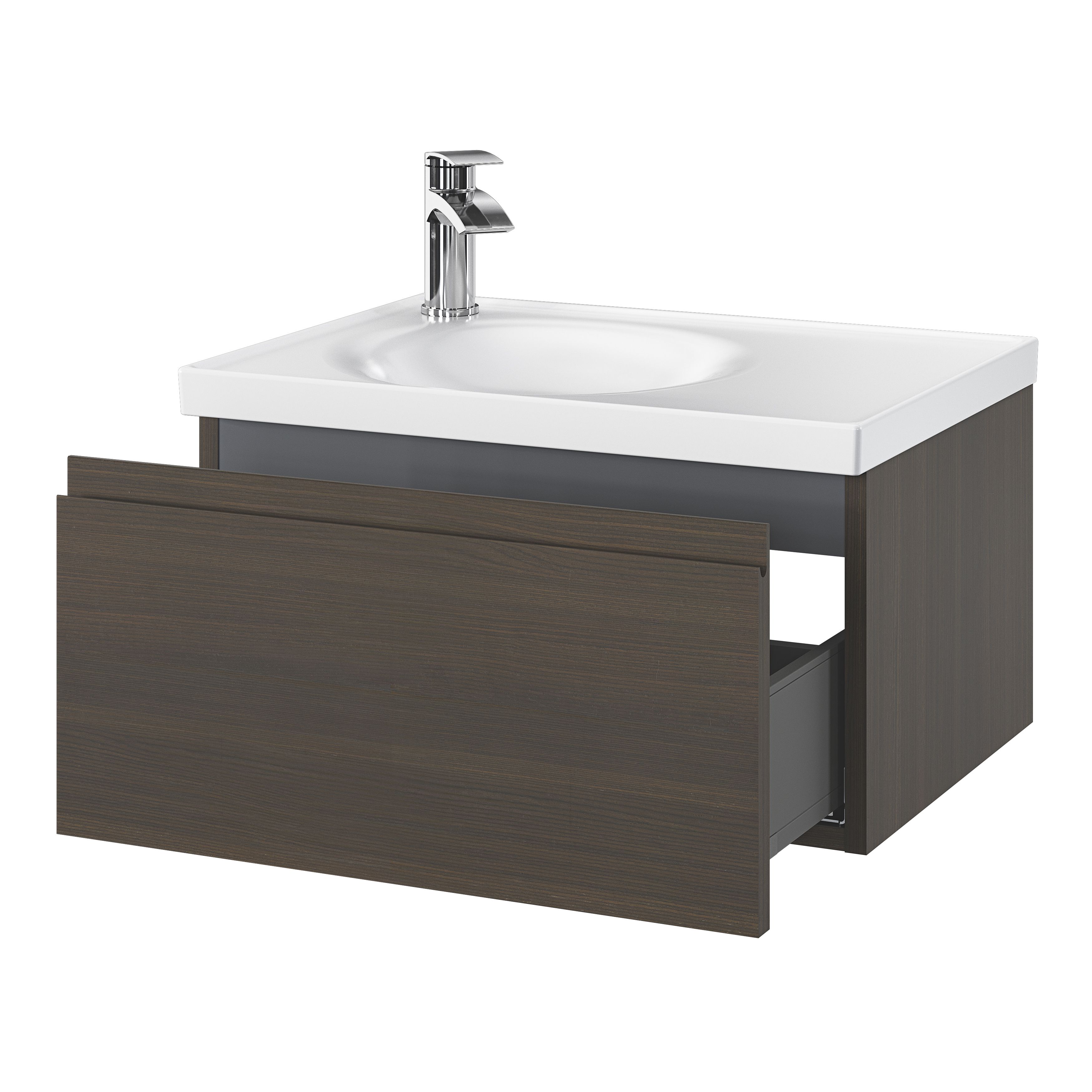 GoodHome Kentia Walnut Veneer Wall-mounted Bathroom Cabinet (H)30cm (W)60cm