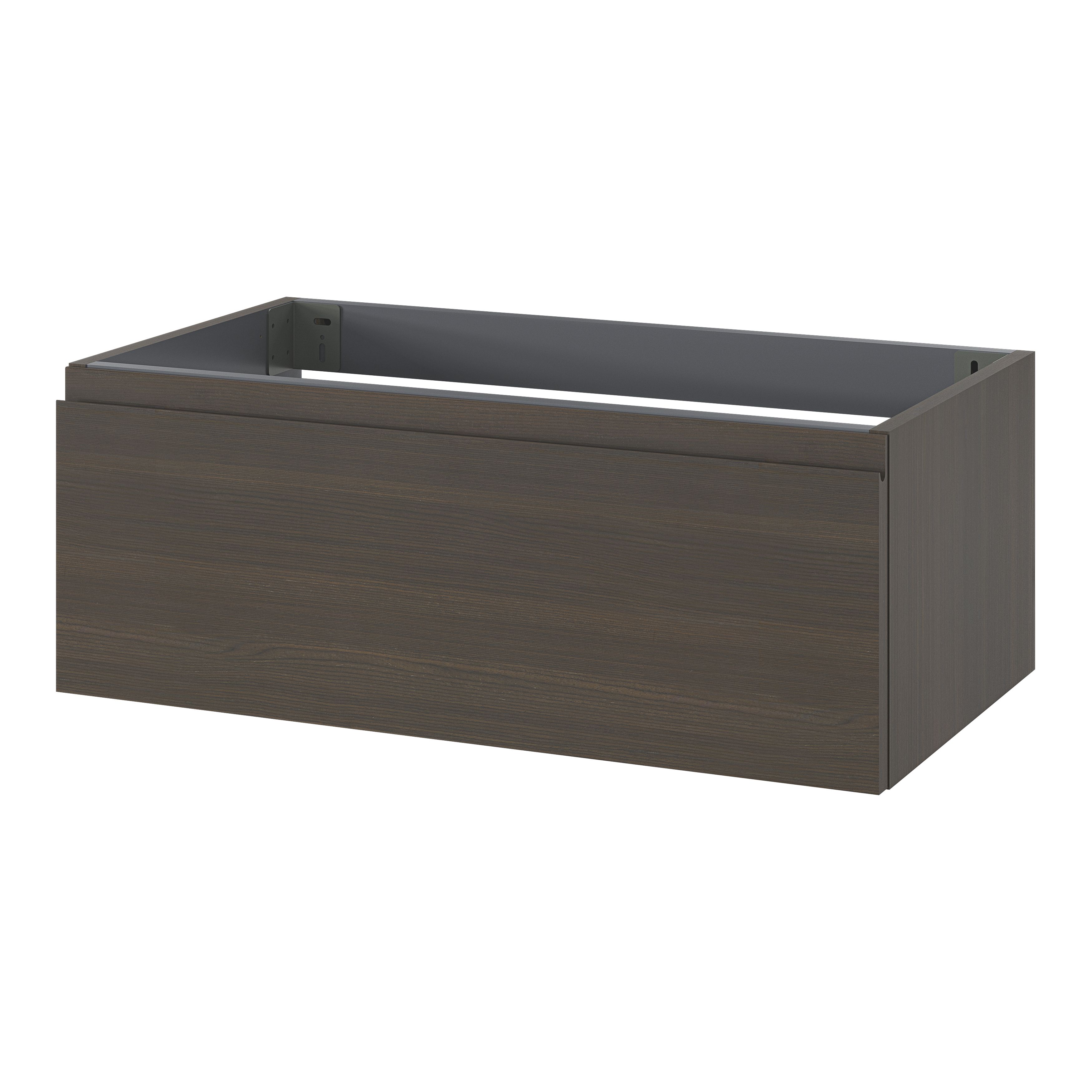 GoodHome Kentia Walnut Veneer Wall-mounted Bathroom Cabinet (H)30cm (W)80cm