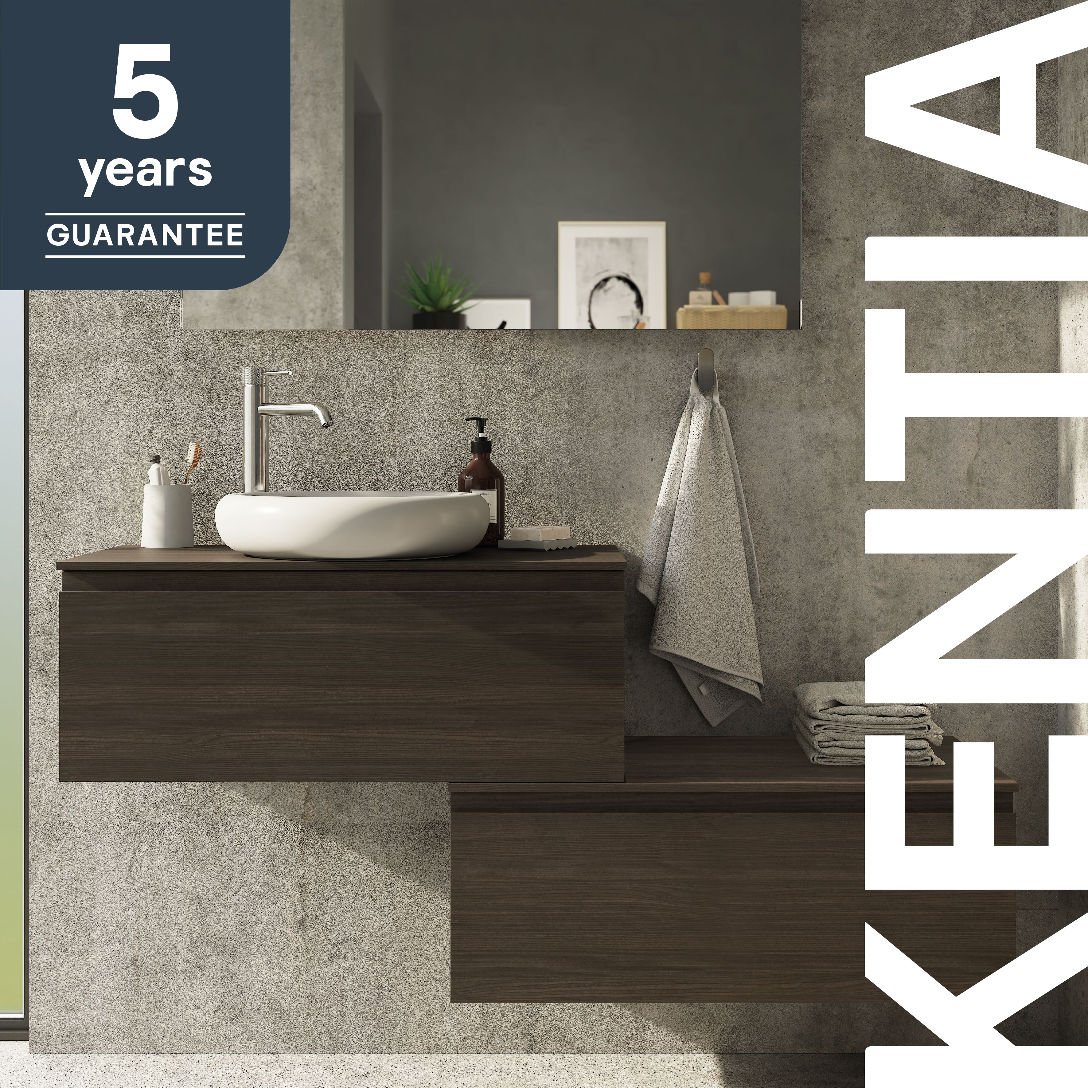 GoodHome Kentia Walnut Veneer Wall-mounted Bathroom Cabinet (H)30cm (W)80cm