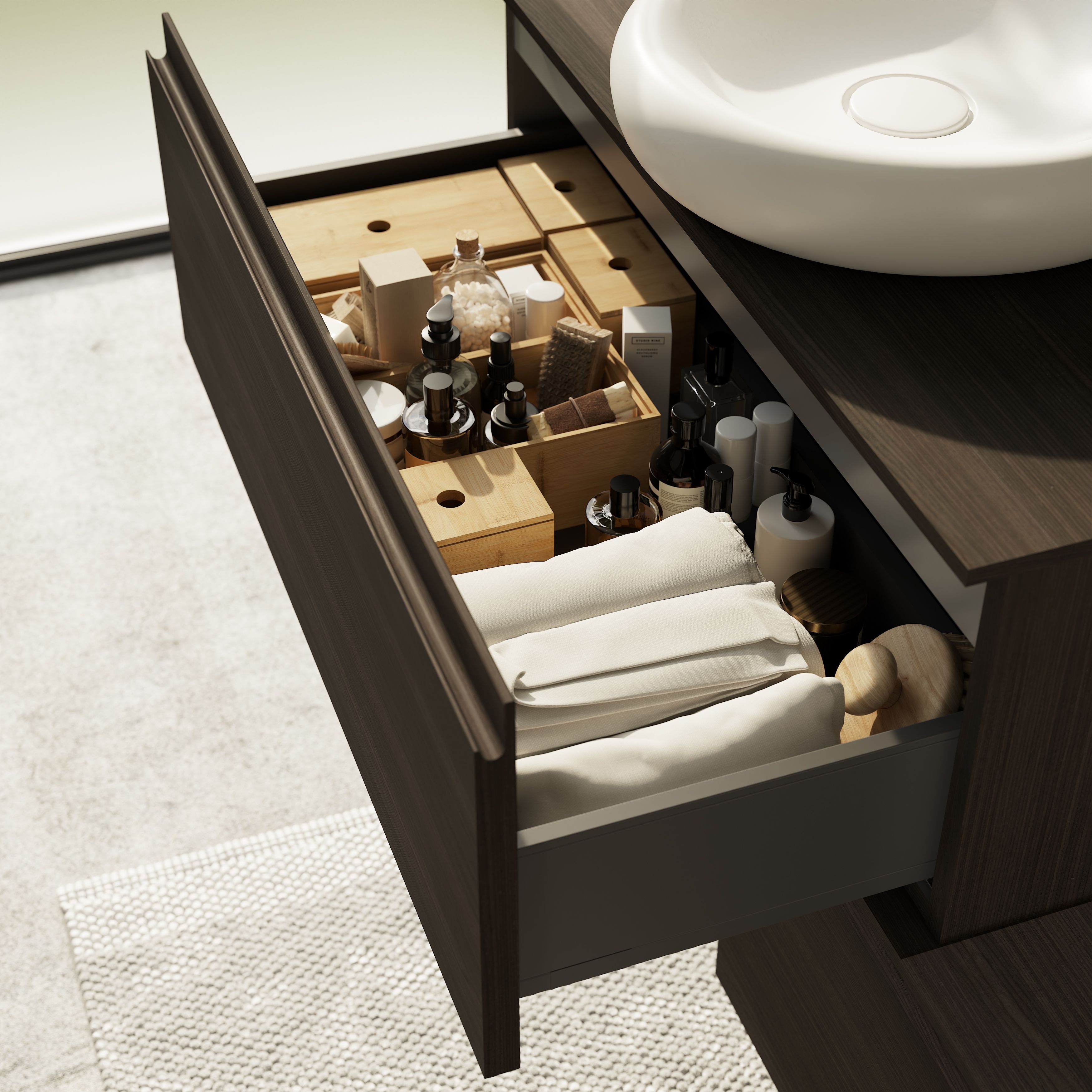 GoodHome Kentia Walnut Veneer Wall-mounted Bathroom Cabinet (H)30cm (W)80cm