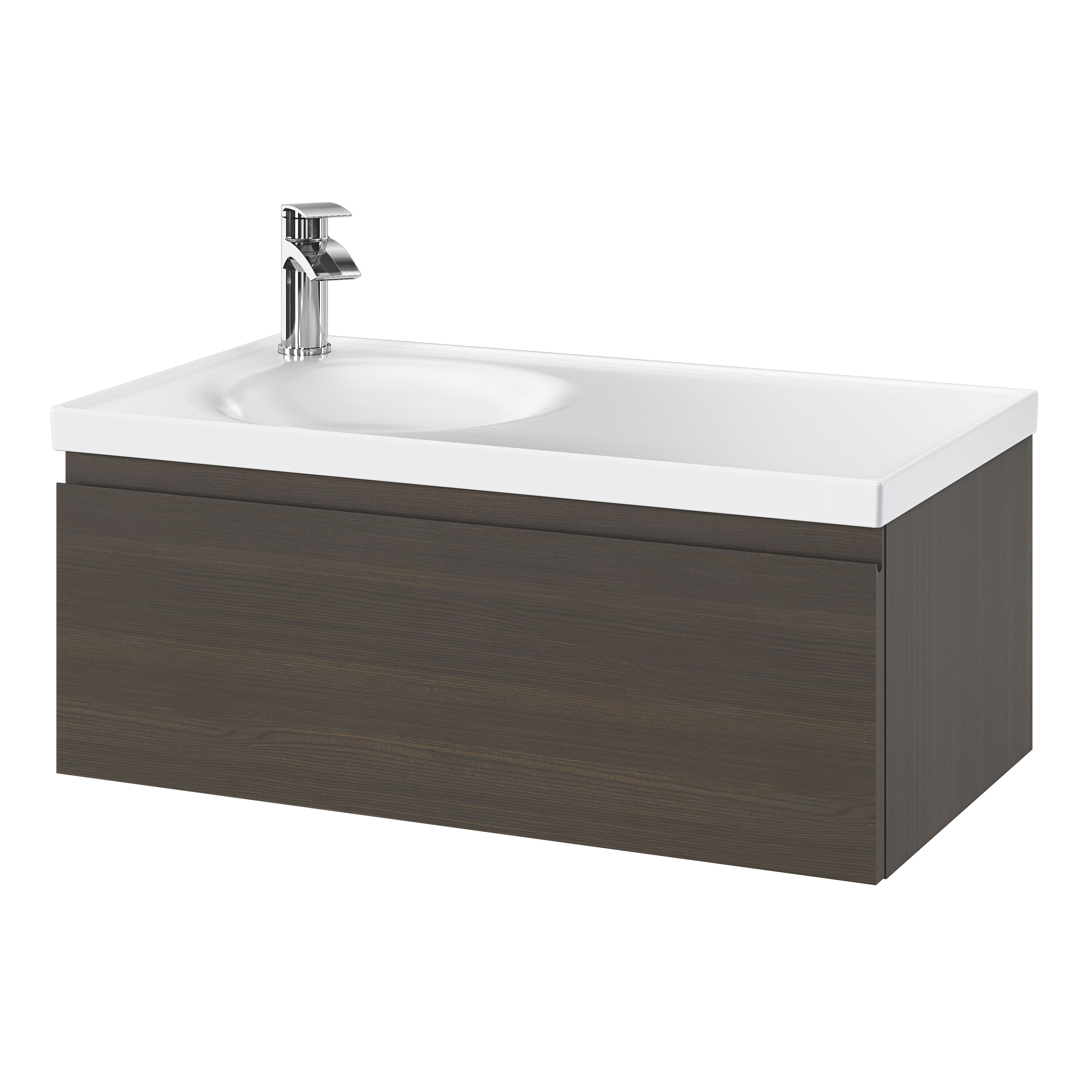 GoodHome Kentia Walnut Veneer Wall-mounted Bathroom Cabinet (H)30cm (W)80cm