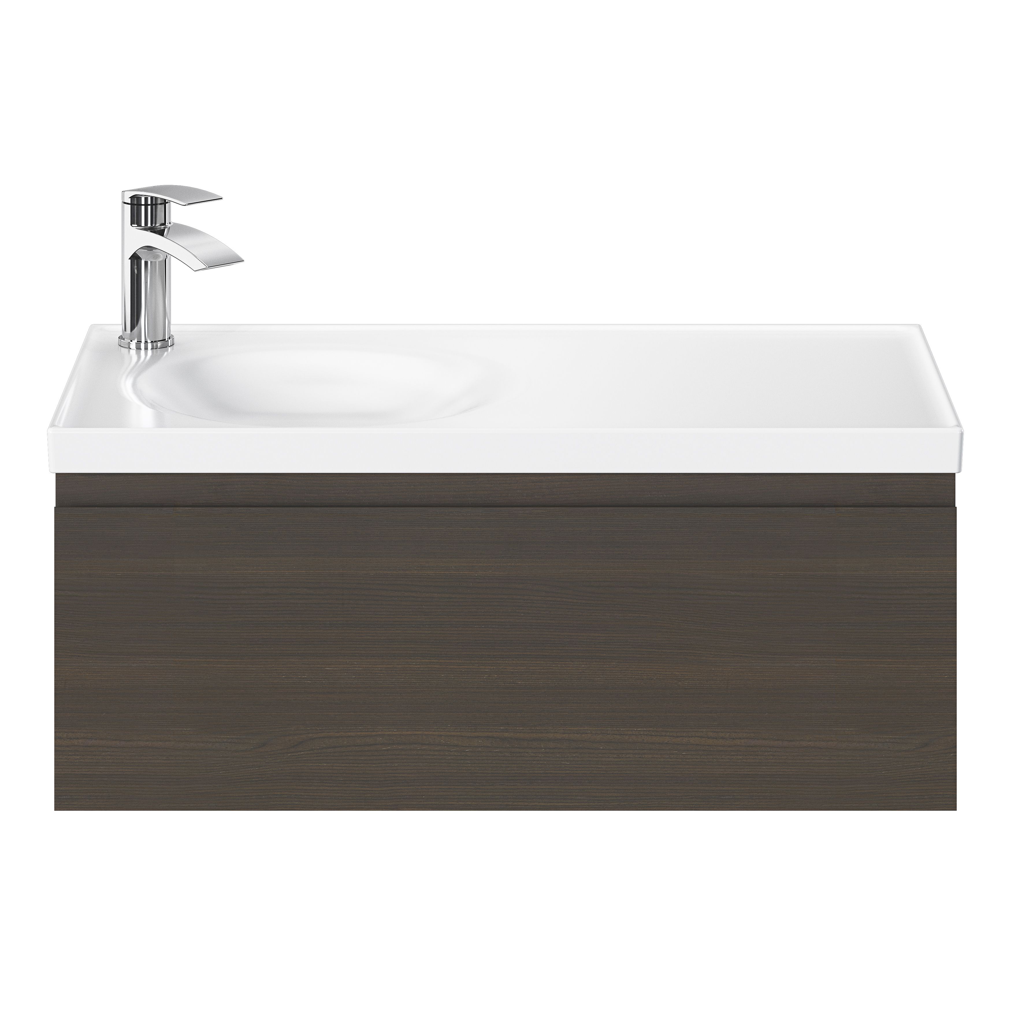 GoodHome Kentia Walnut Veneer Wall-mounted Bathroom Cabinet (H)30cm (W)80cm