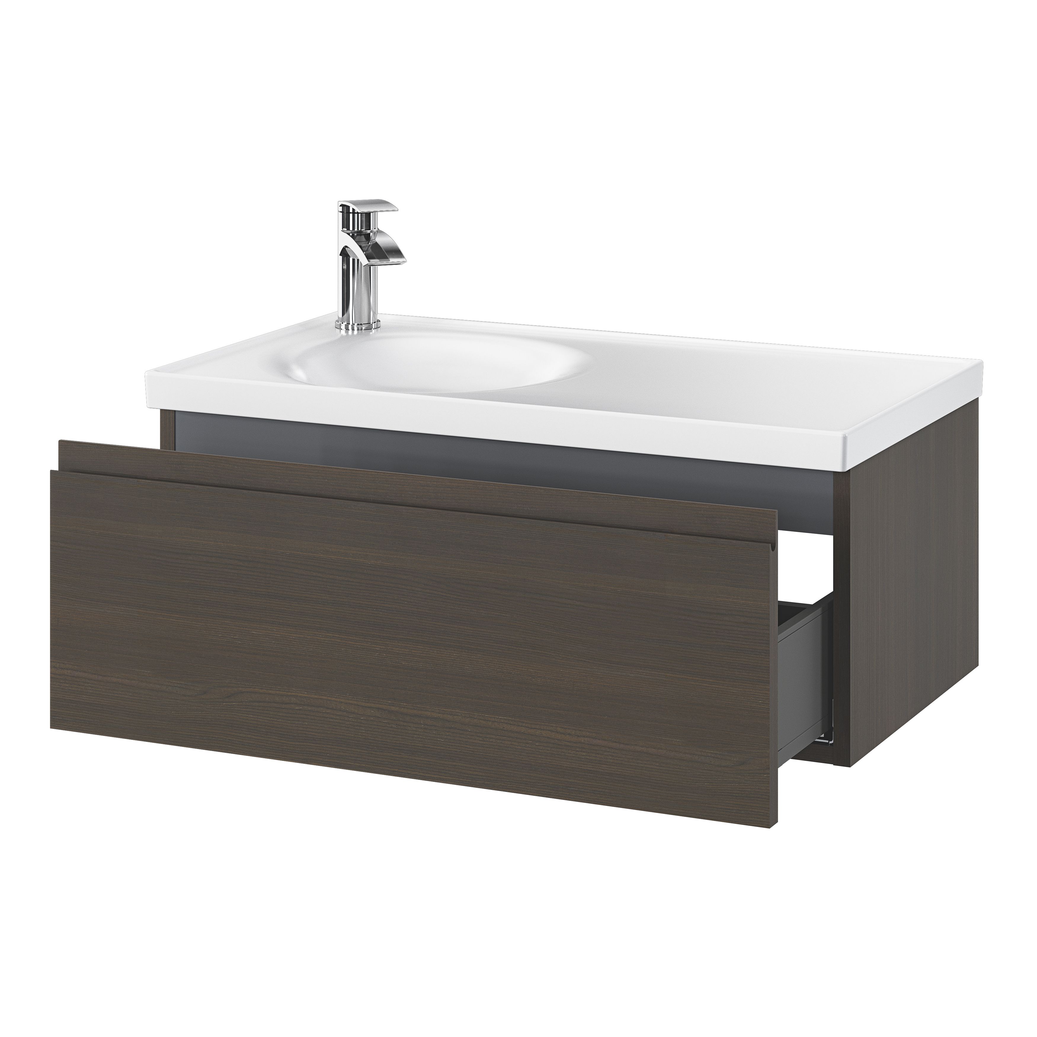 GoodHome Kentia Walnut Veneer Wall-mounted Bathroom Cabinet (H)30cm (W)80cm