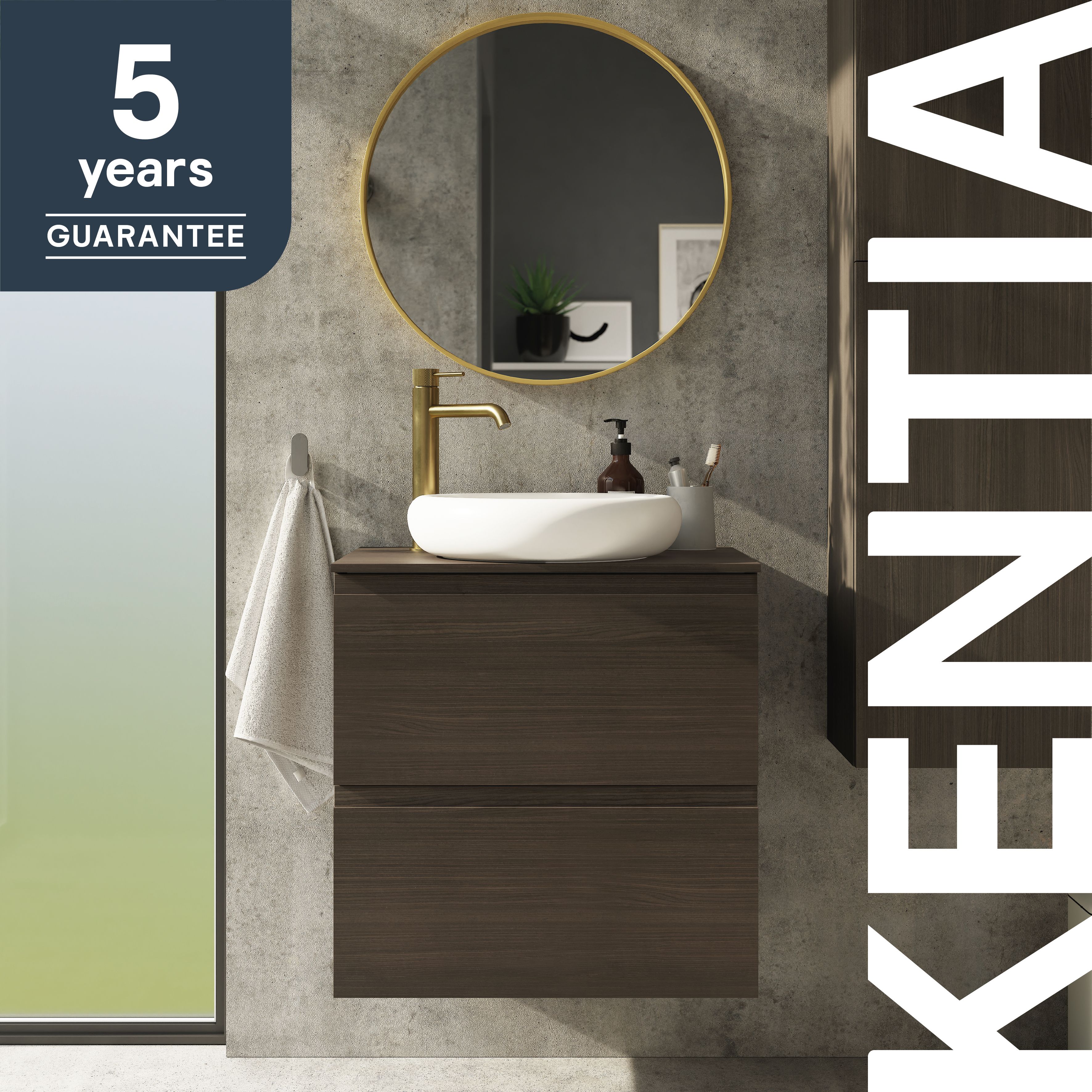 GoodHome Kentia Walnut Veneer Wall-mounted Bathroom Cabinet (H)60cm (W)60cm
