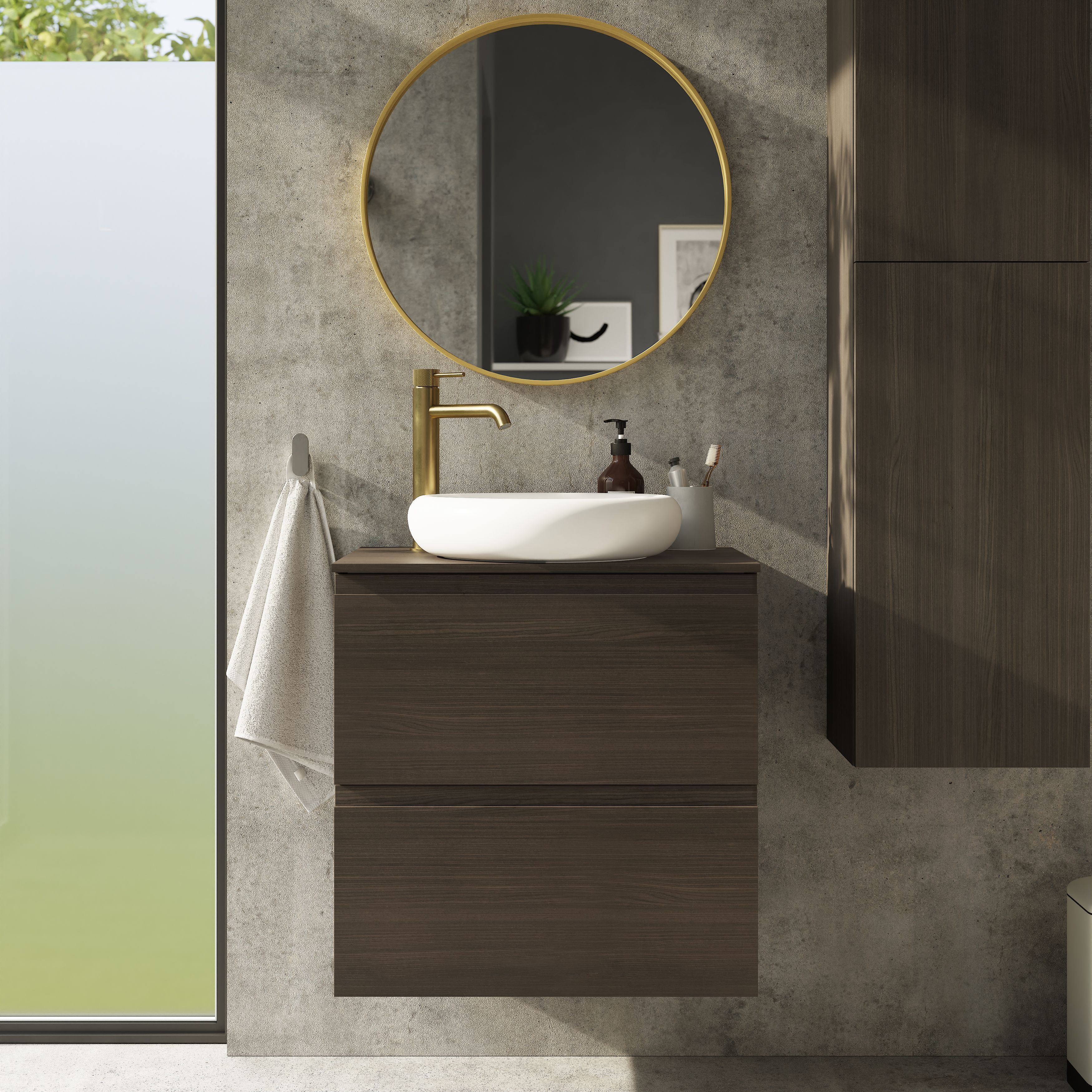 GoodHome Kentia Walnut Veneer Wall-mounted Bathroom Cabinet (H)60cm (W)60cm