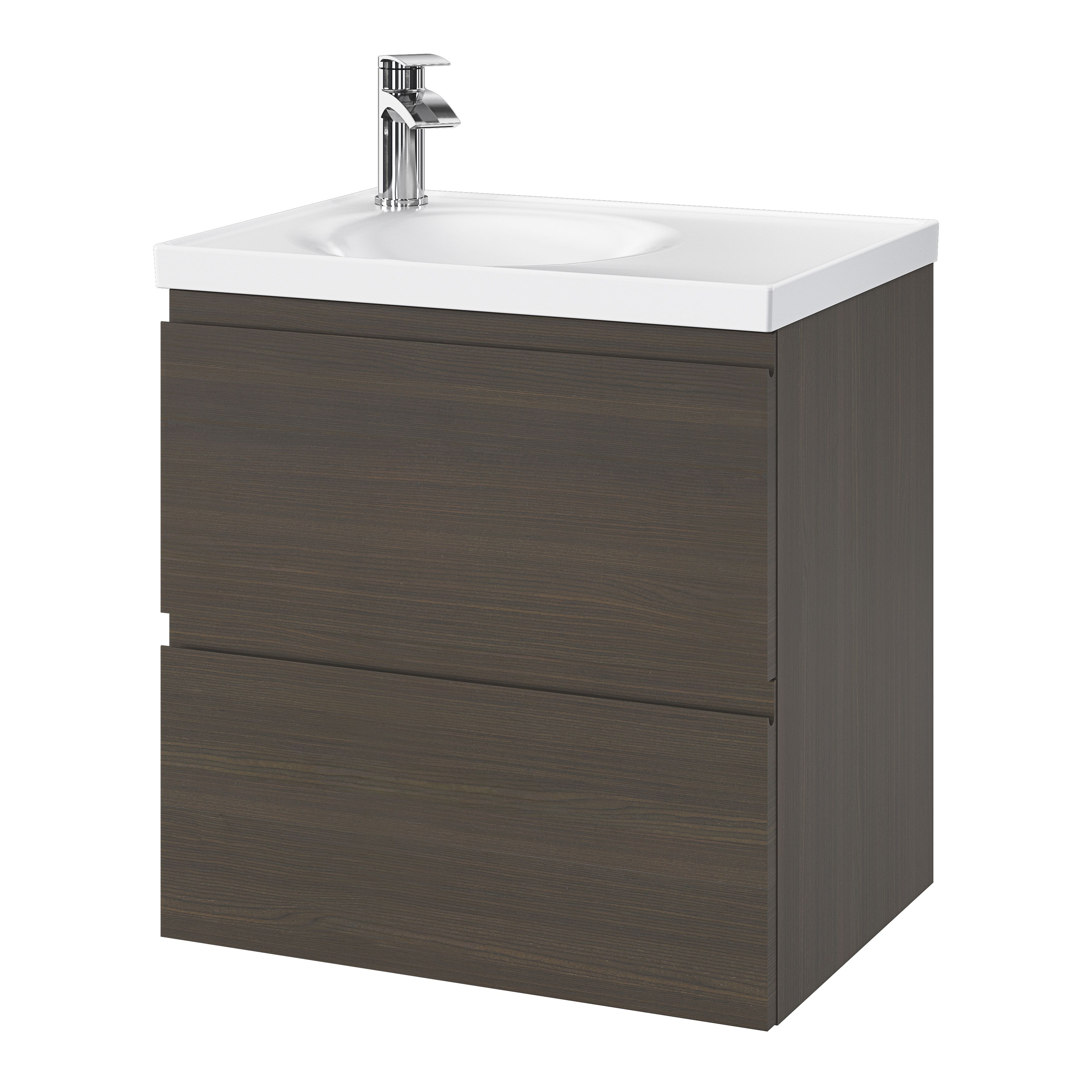 GoodHome Kentia Walnut Veneer Wall-mounted Bathroom Cabinet (H)60cm (W)60cm