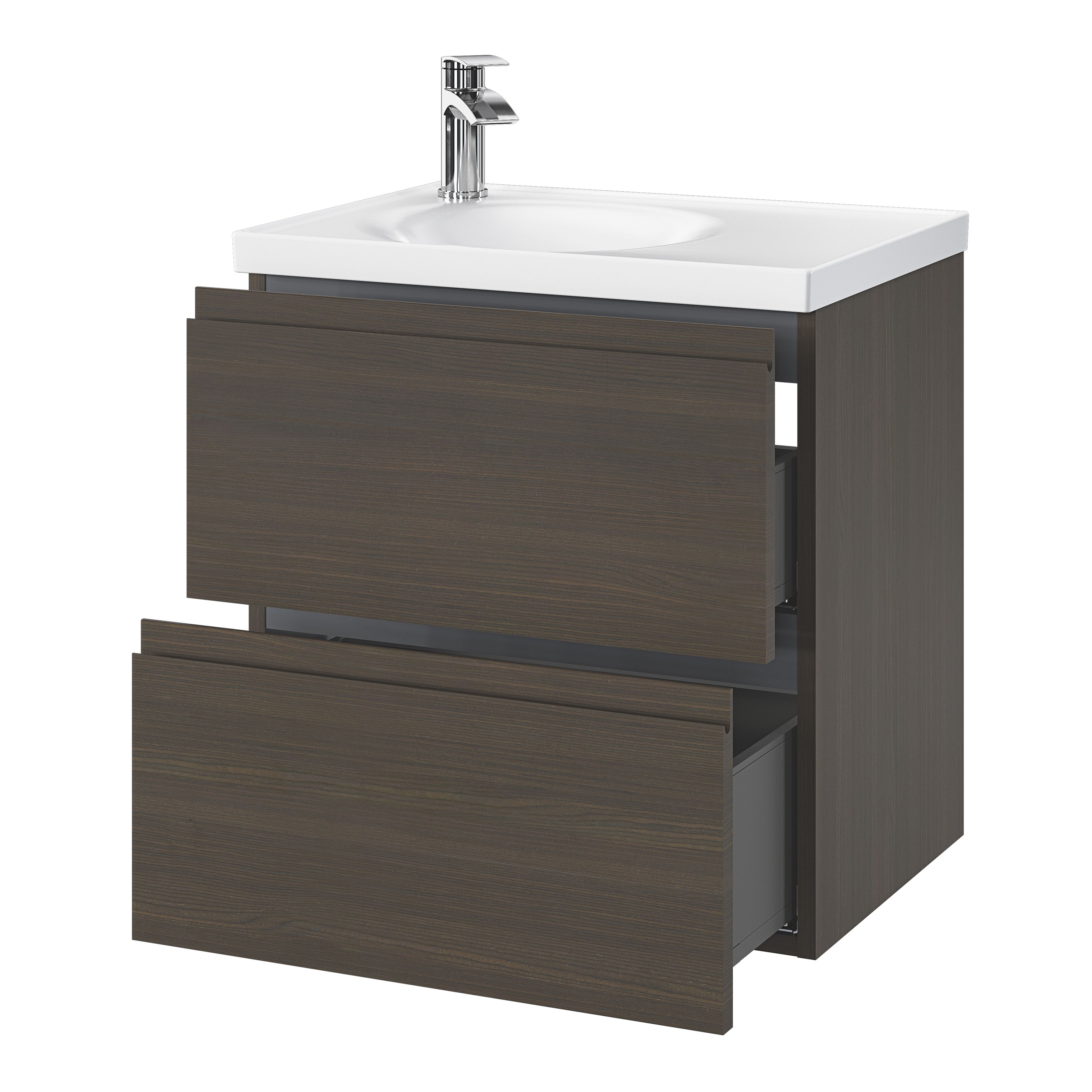 GoodHome Kentia Walnut Veneer Wall-mounted Bathroom Cabinet (H)60cm (W)60cm