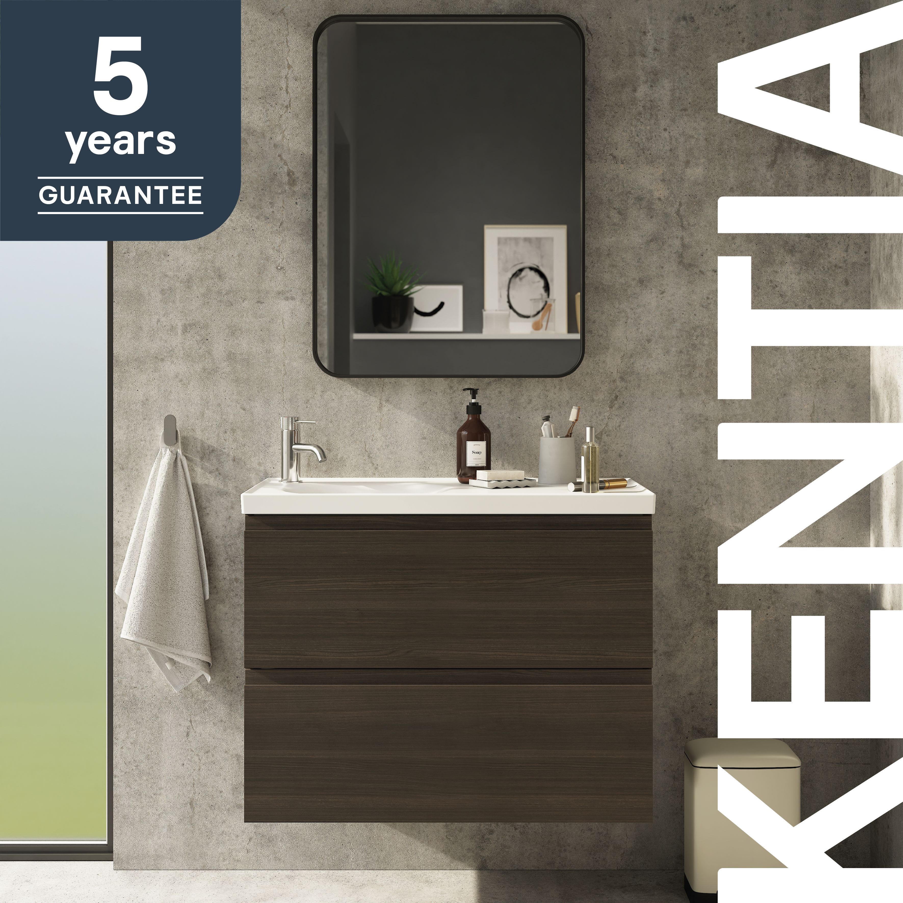 GoodHome Kentia Walnut Veneer Wall-mounted Bathroom Cabinet (H)60cm (W)80cm