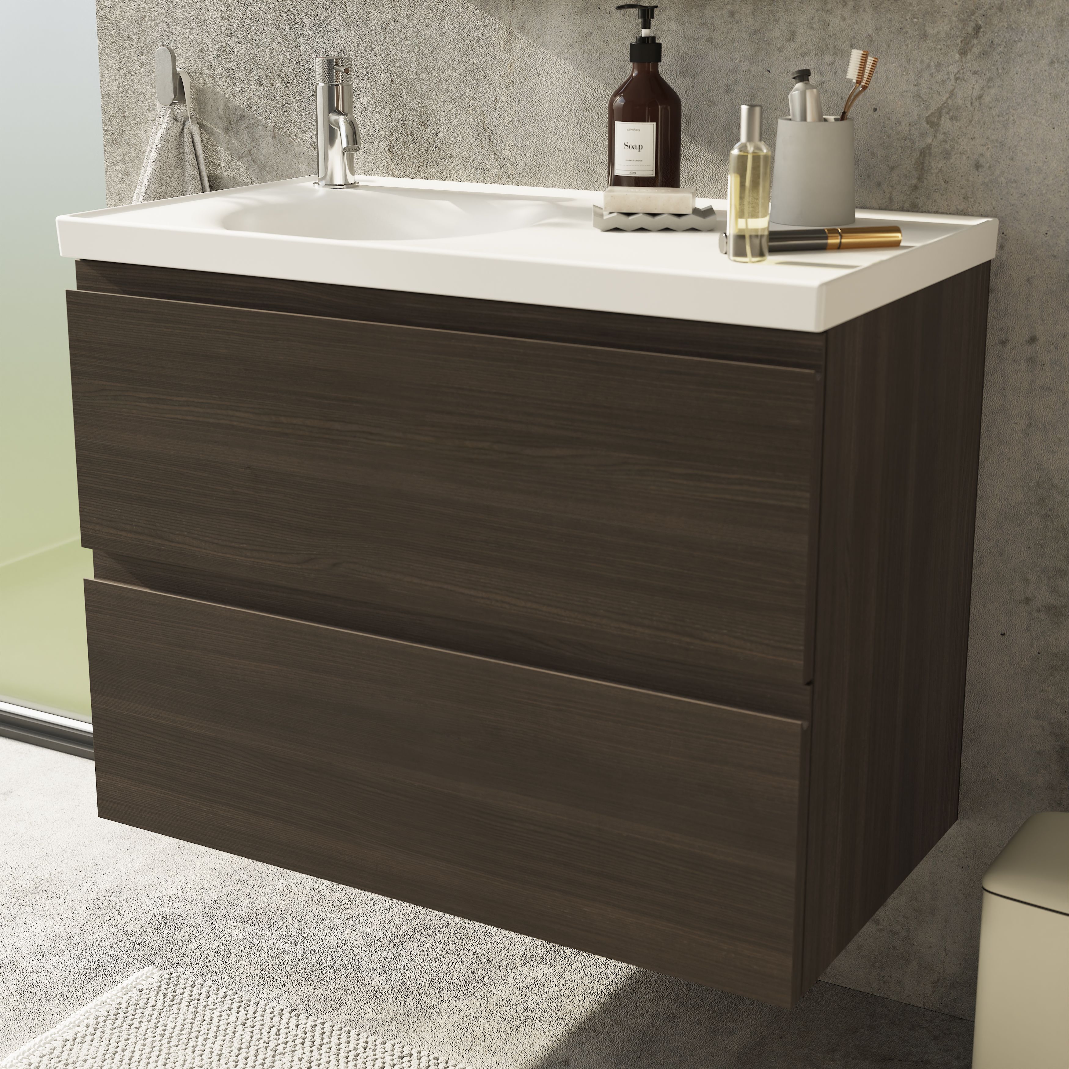 GoodHome Kentia Walnut Veneer Wall-mounted Bathroom Cabinet (H)60cm (W)80cm