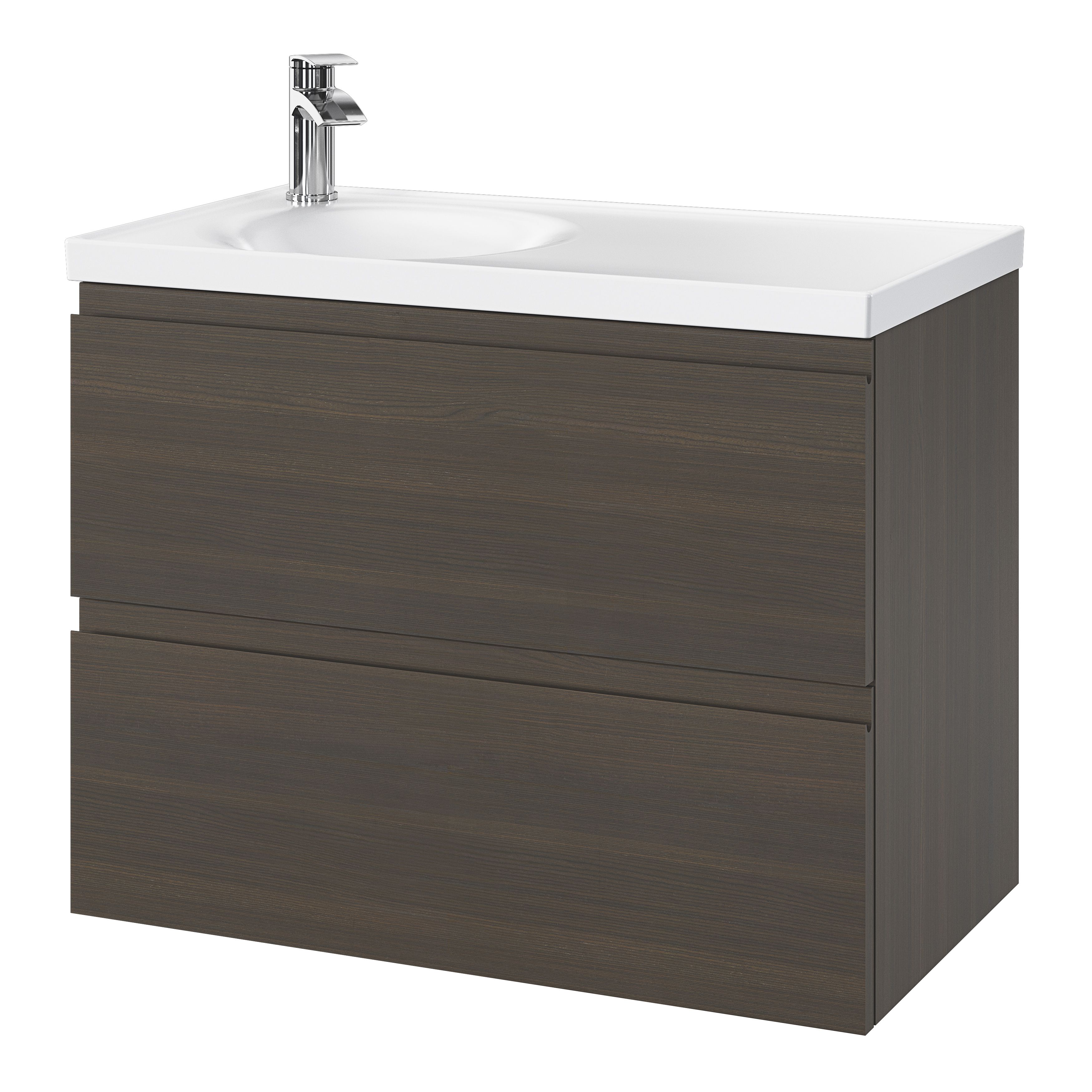 GoodHome Kentia Walnut Veneer Wall-mounted Bathroom Cabinet (H)60cm (W)80cm