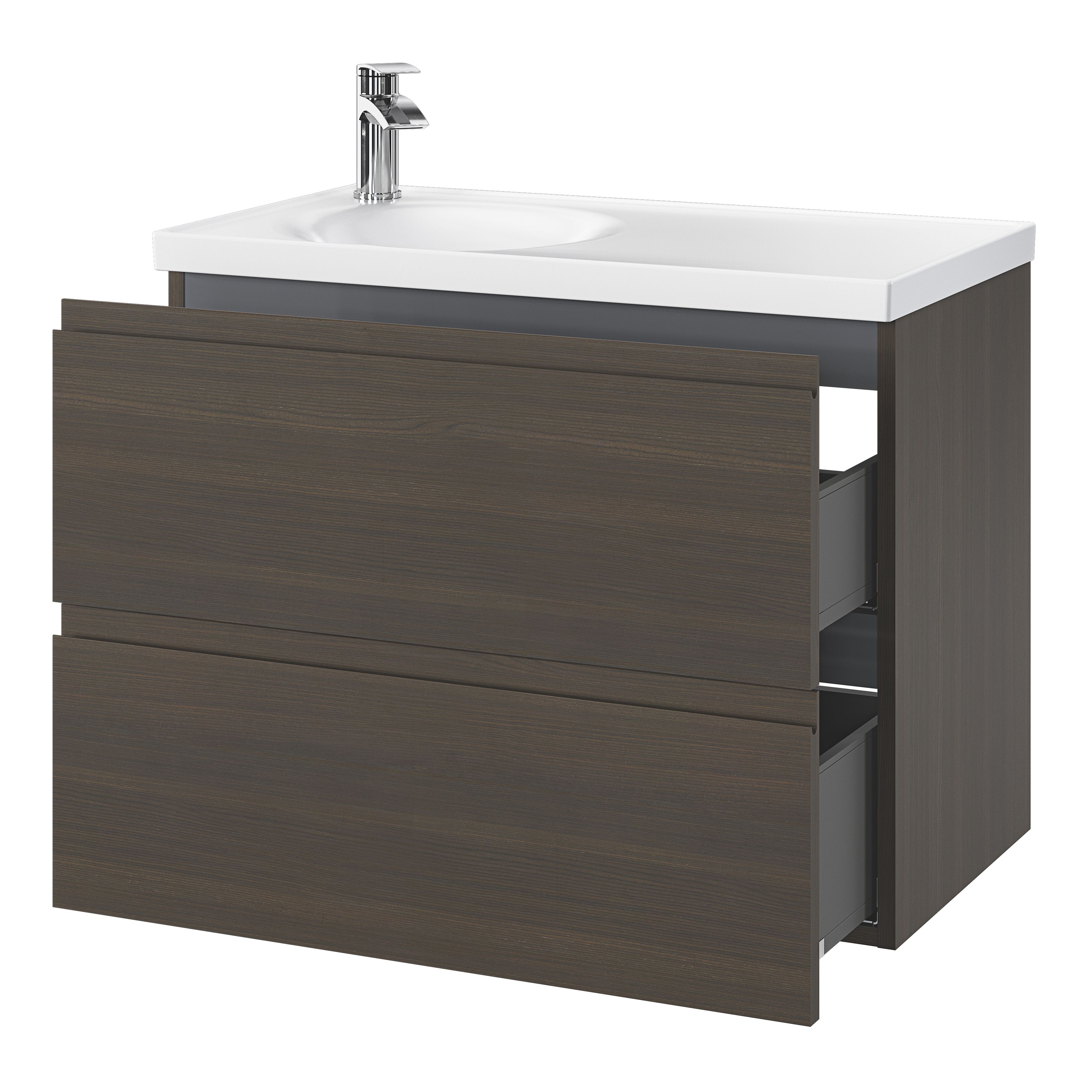 GoodHome Kentia Walnut Veneer Wall-mounted Bathroom Cabinet (H)60cm (W)80cm