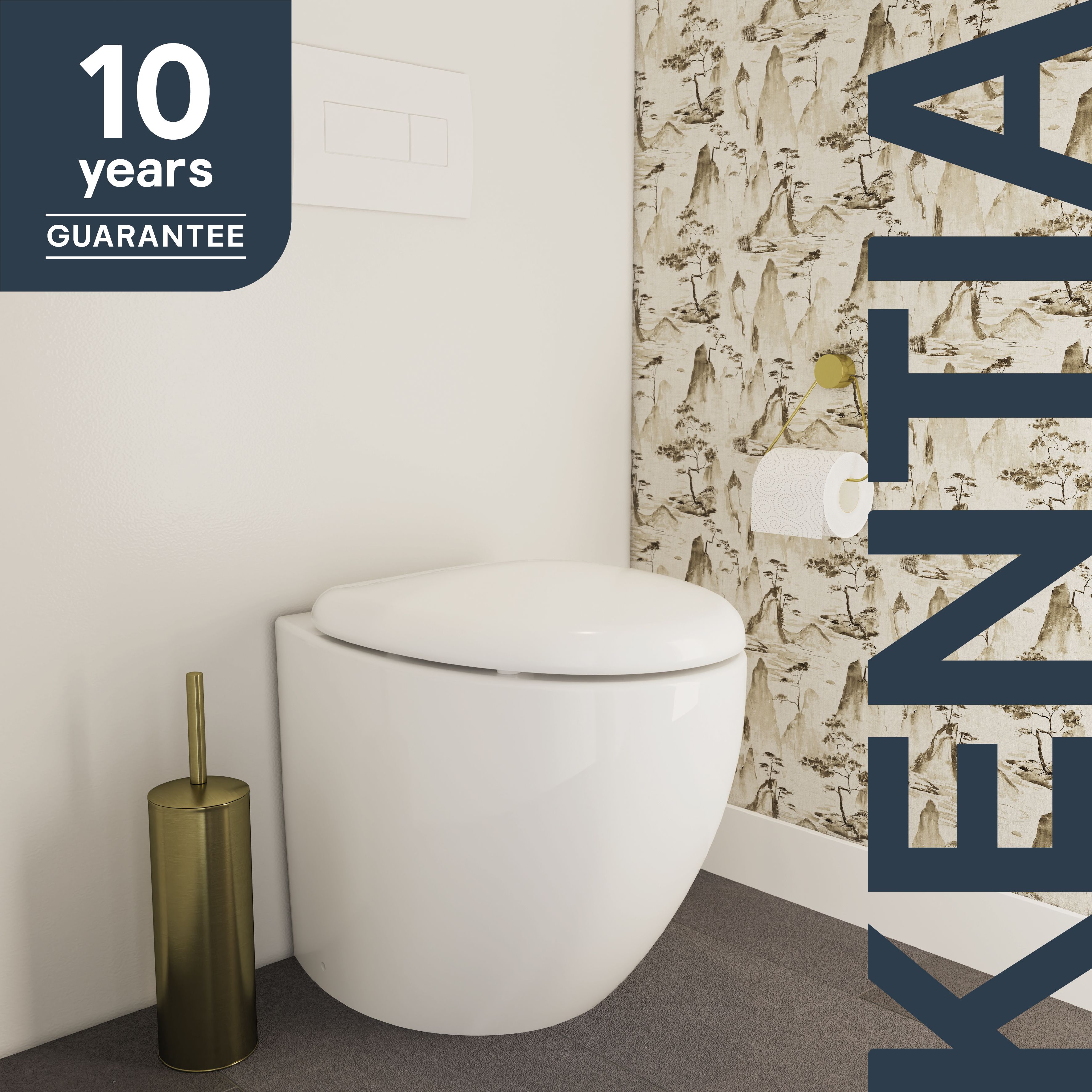 GoodHome Kentia White Rimless Back to wall Round Toilet pan with Soft close seat