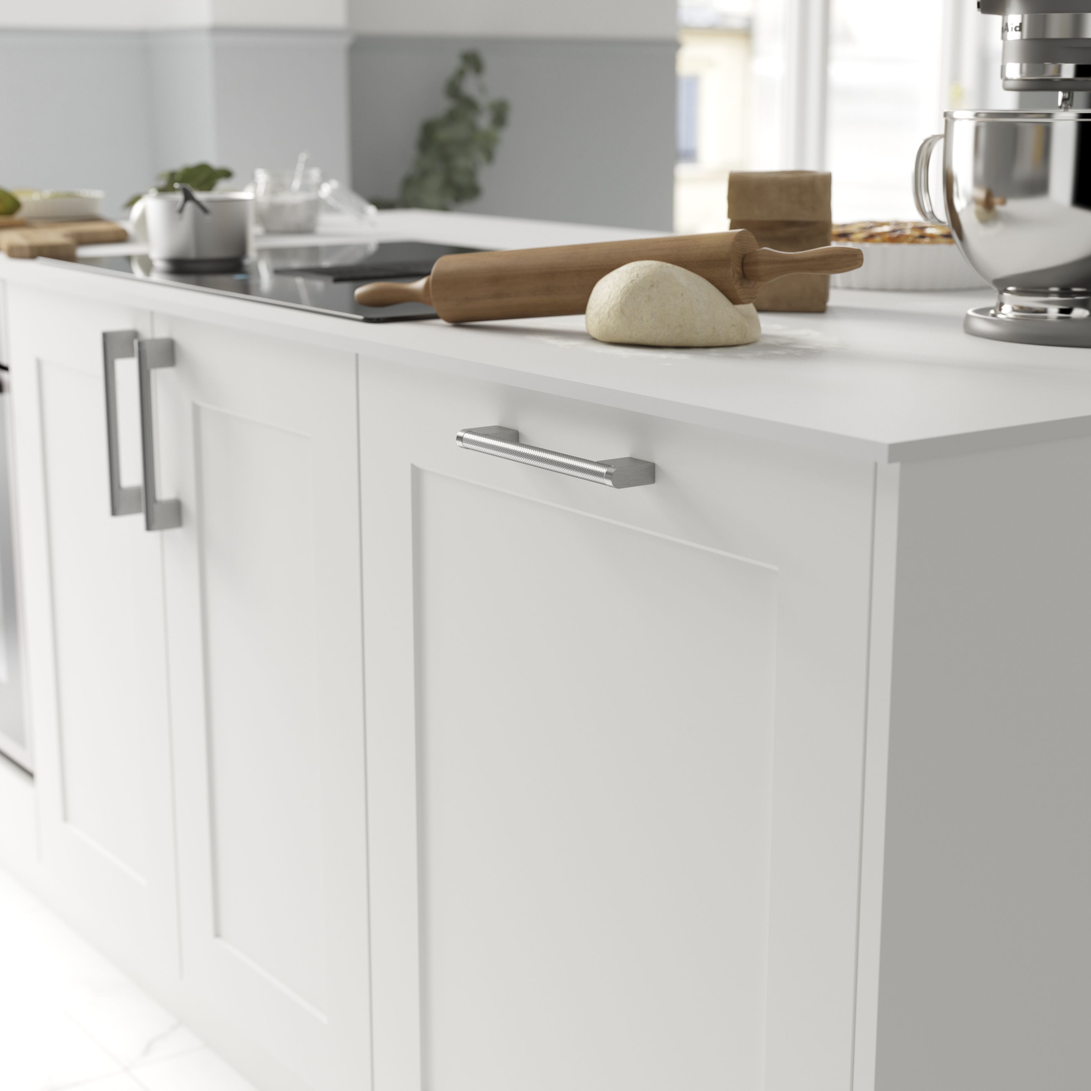 GoodHome Khara Nickel effect Kitchen cabinets Handle (L)18.8cm