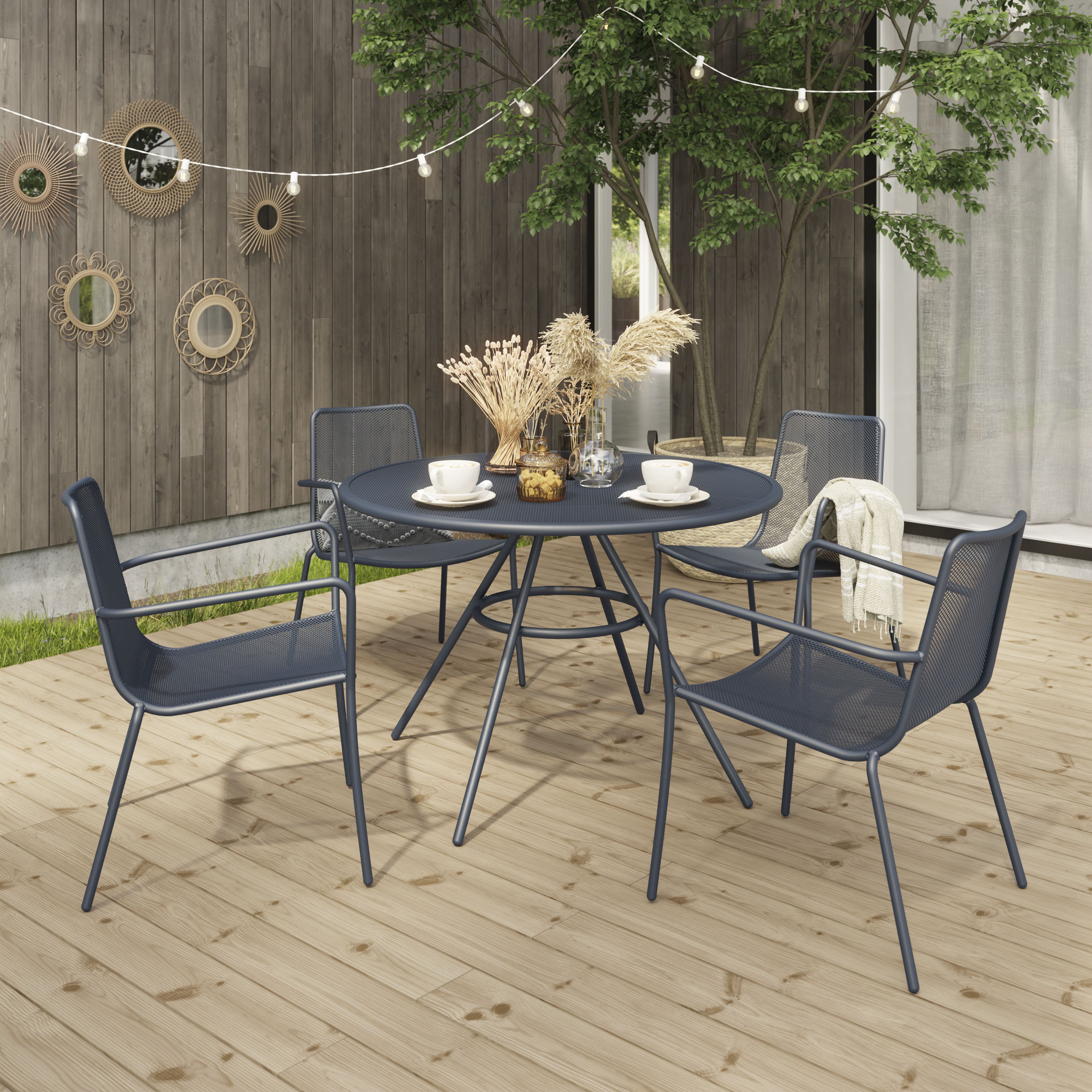 GoodHome Kilifi Midnight navy Metal 4 seater Round Dining table