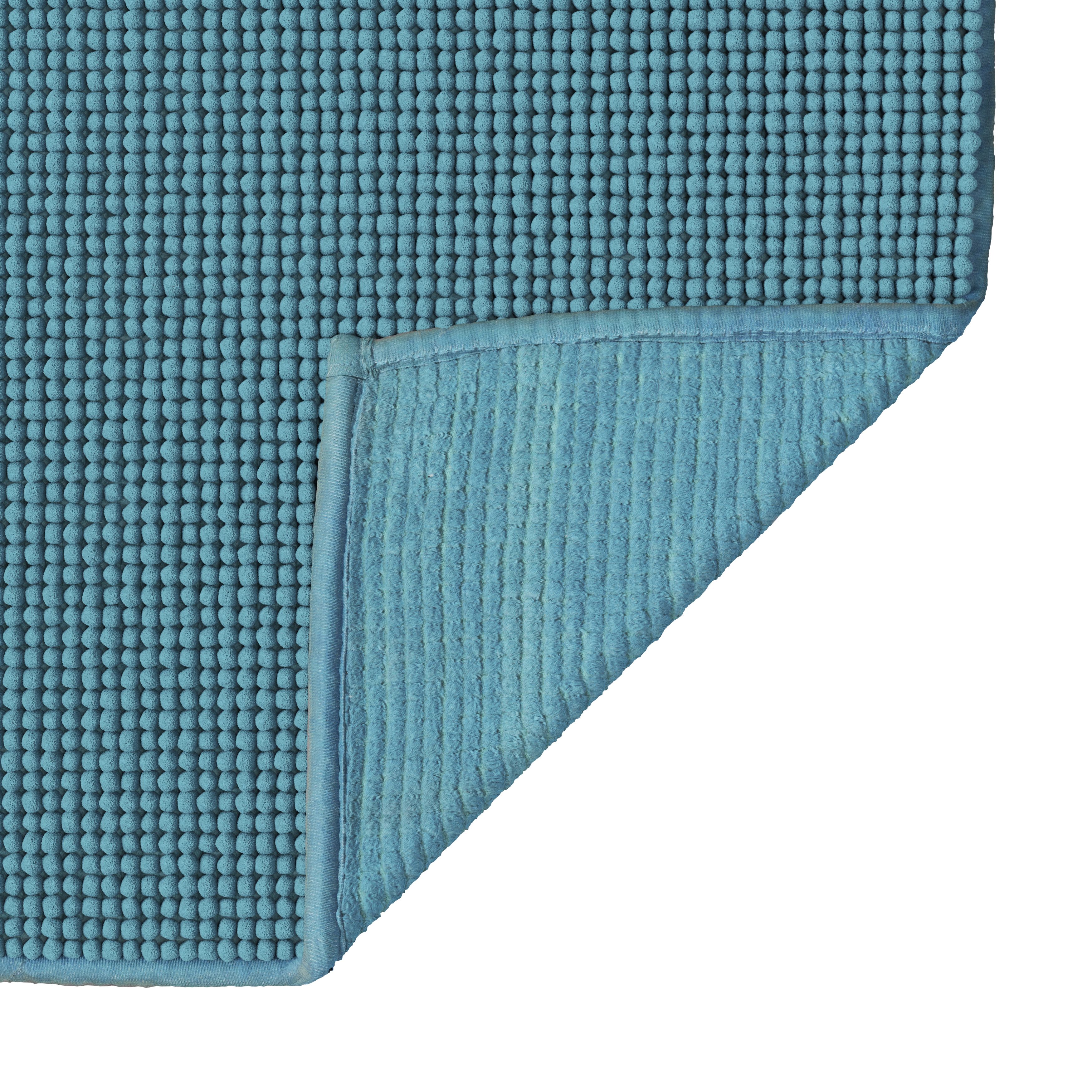 GoodHome Kina Water blue Polyester Anti-slip Bath mat (L)700mm (W)500mm