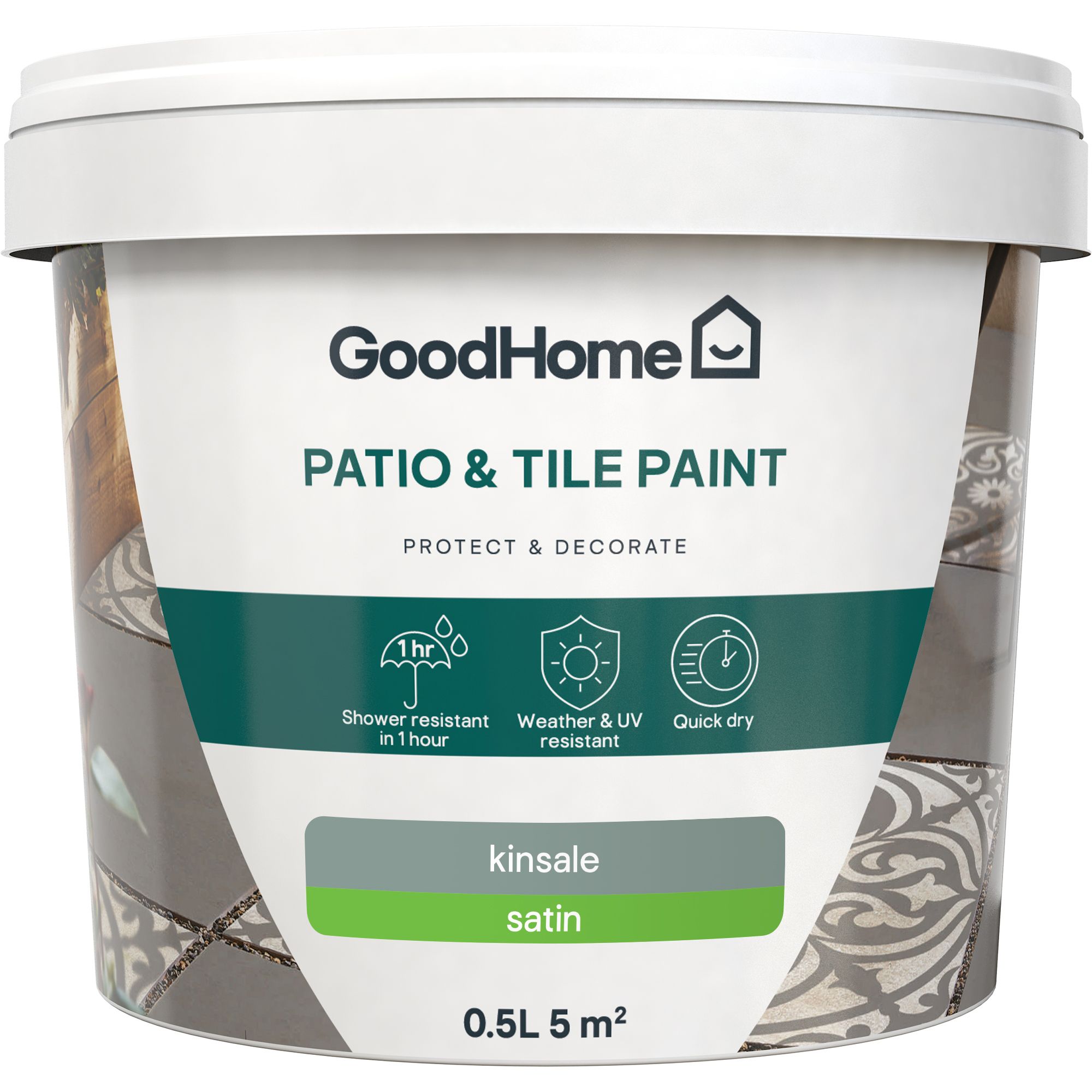 GoodHome Kinsale Satin Patio & tile paint, 500ml Tin