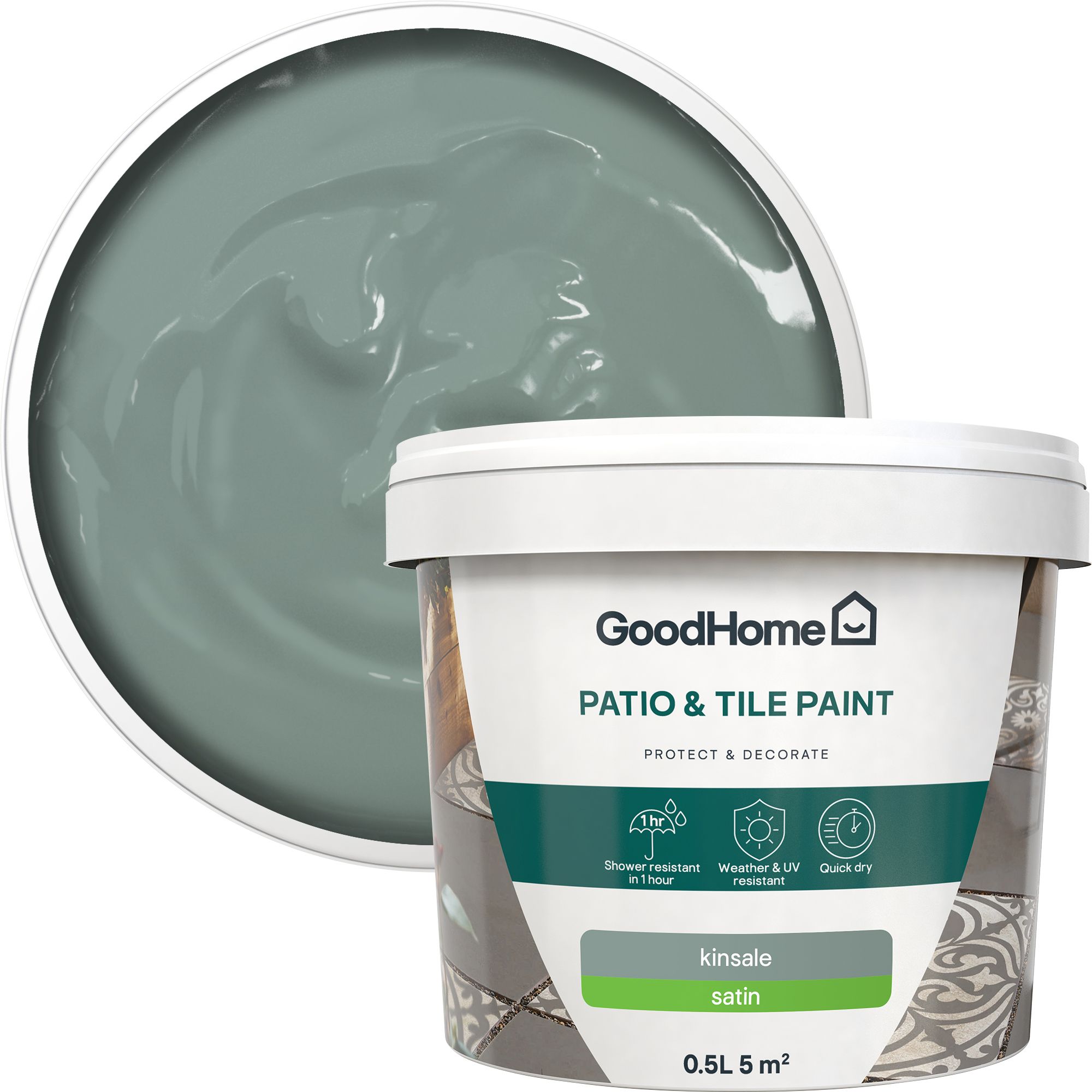 GoodHome Kinsale Satin Patio & tile paint, 500ml Tin