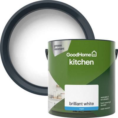 Product image for GoodHome Kitchen Brilliant white Matt Emulsion paint, 2.5L