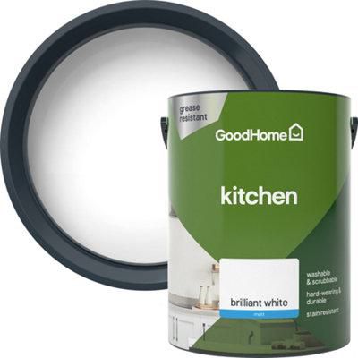 Product image for GoodHome Kitchen Brilliant white Matt Emulsion paint, 5L