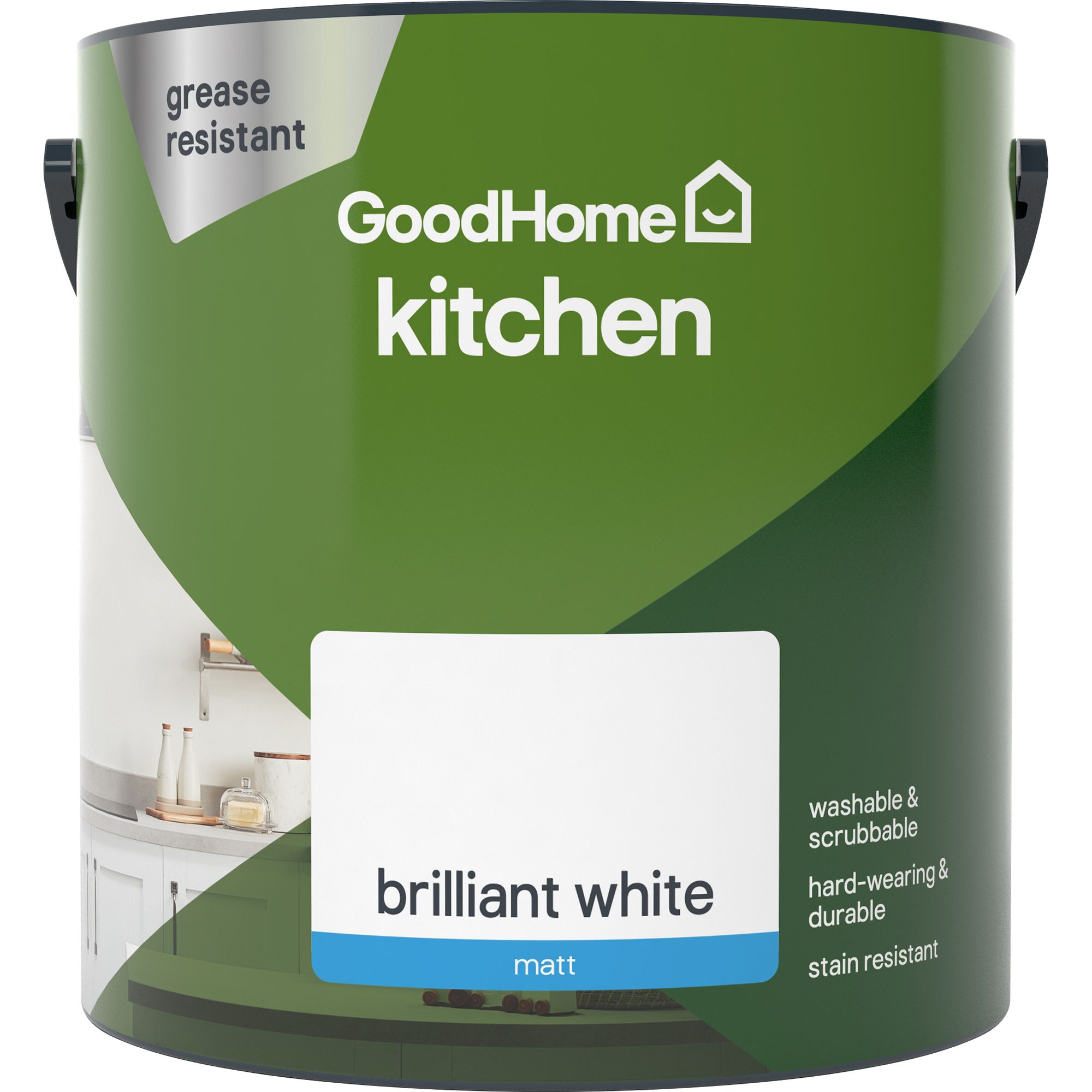 GoodHome Kitchen Brilliant white Matt Wall & ceiling Emulsion paint, 2.5L