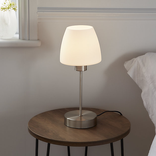 Goodhome Kluan Brushed White Nickel, Table Lamps With White Glass Shades