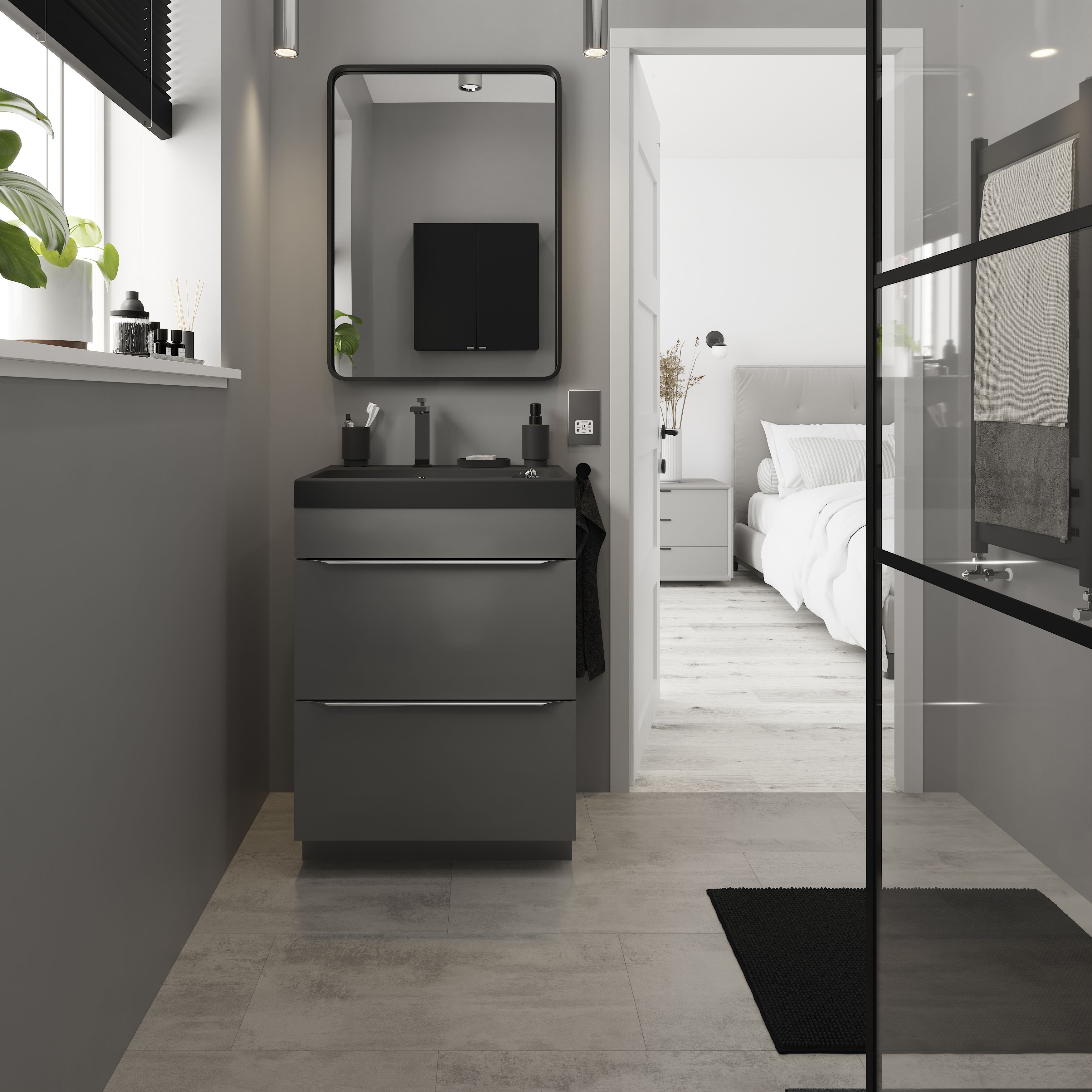 GoodHome Koncrete Grey Concrete effect Laminate Flooring Sample