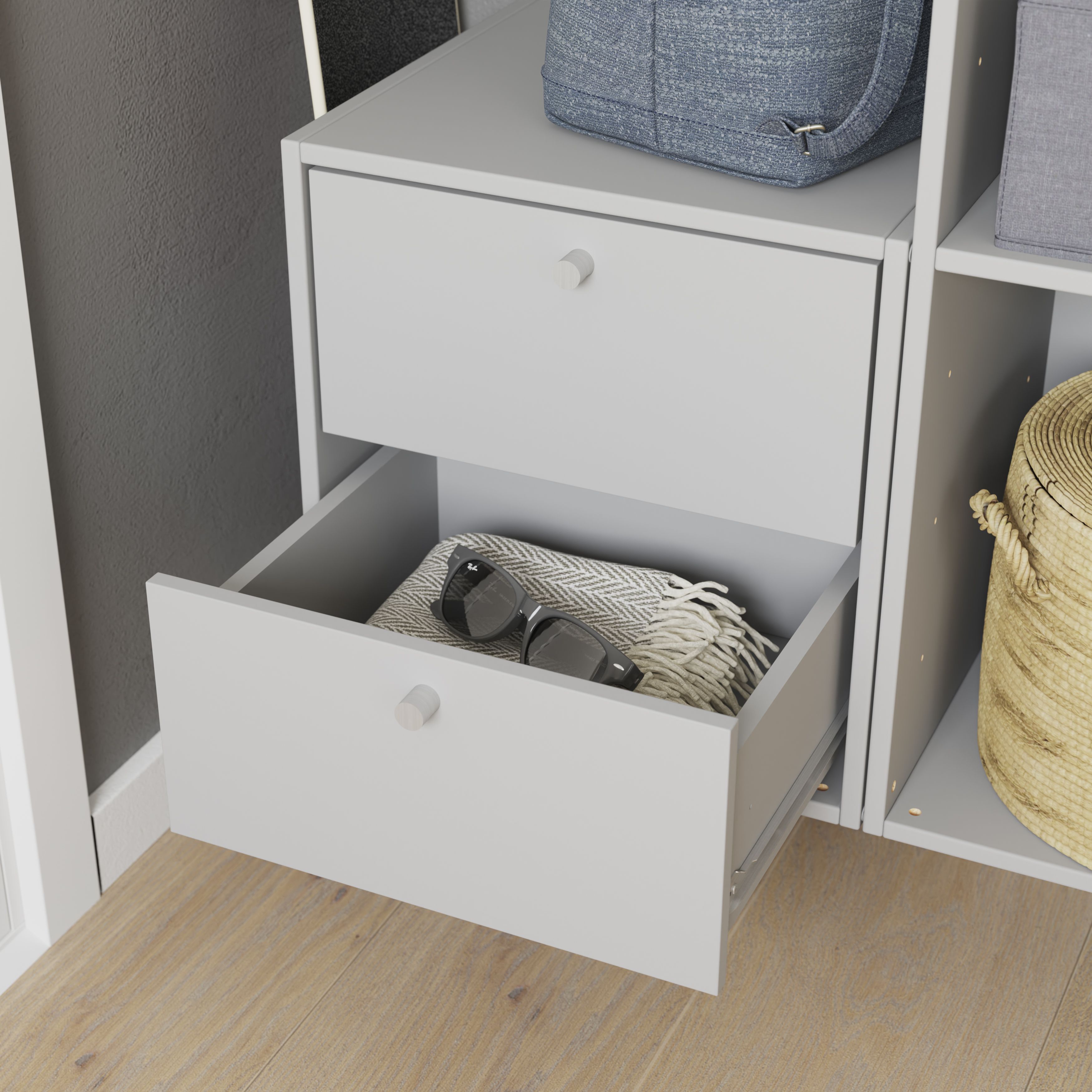 GoodHome Konnect Light grey Slab Internal Modular Drawer (H)323mm (W)322mm (D)322mm, Pair