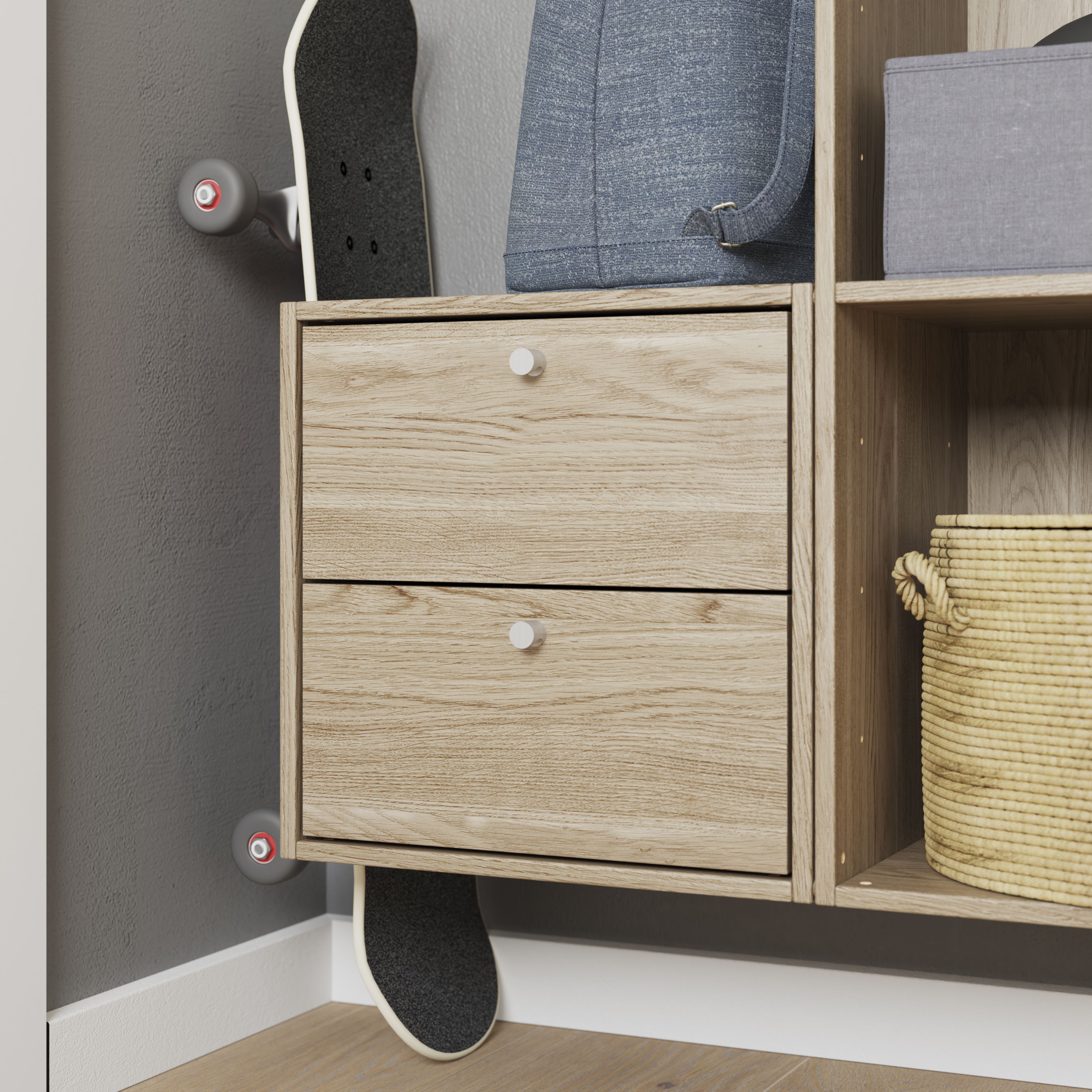GoodHome Konnect Natural oak effect Slab Internal Modular Drawer (H)323mm (W)322mm (D)322mm, Pair
