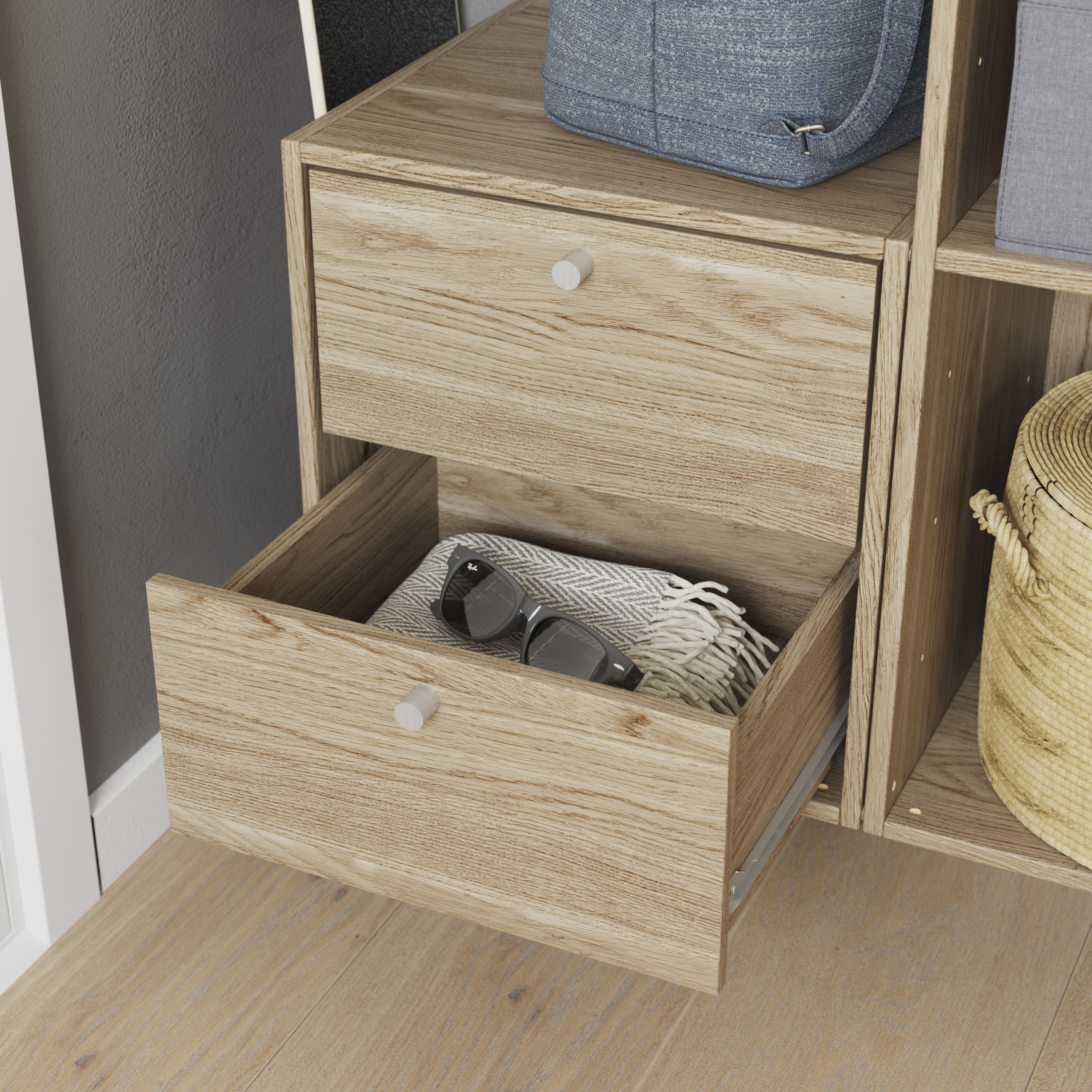 GoodHome Konnect Natural oak effect Slab Internal Modular Drawer (H)323mm (W)322mm (D)322mm, Pair