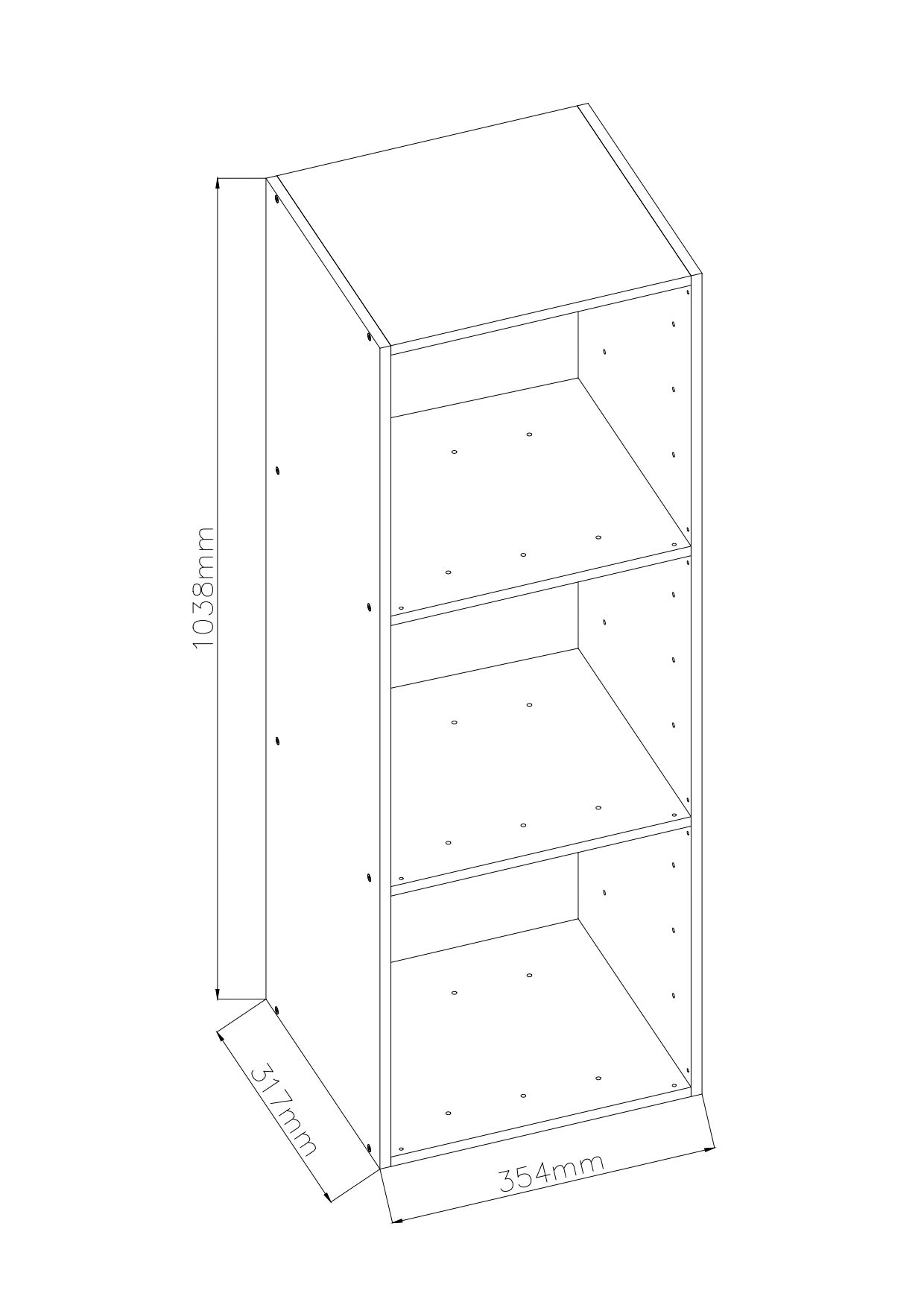 GoodHome Konnect Oak effect 3 shelf Cube Bookcase, (H)1038mm (W)354mm