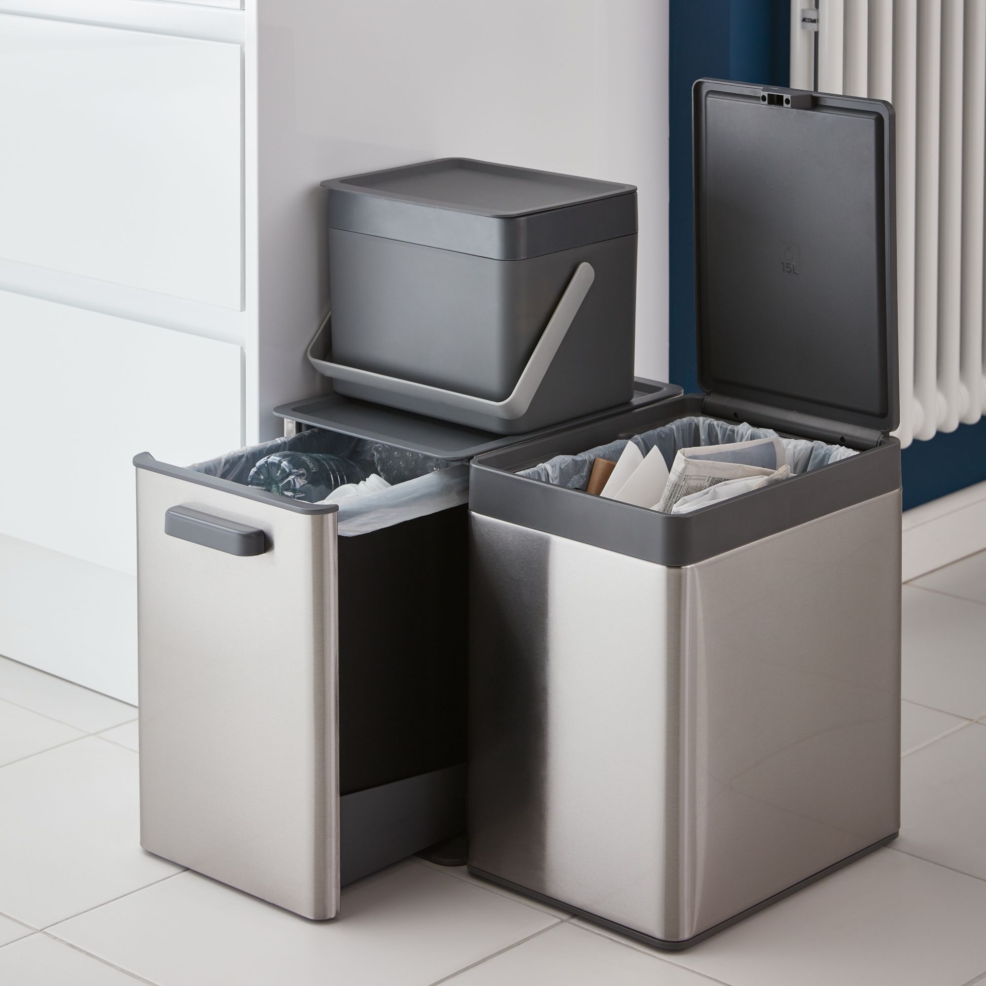 GoodHome Kora Anthracite Metal Touch Bin - 15L