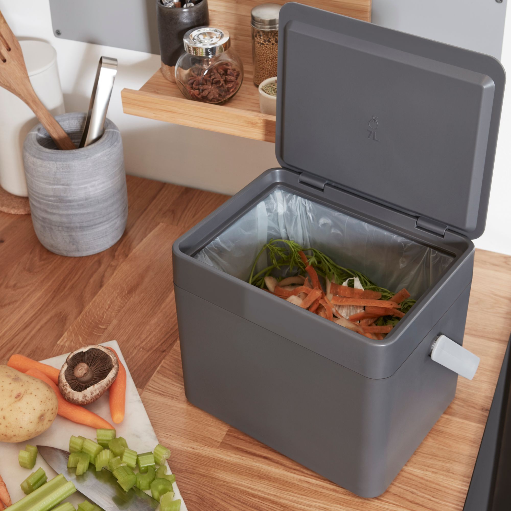 GoodHome Kora Anthracite Metal Worktop Bin - 7L